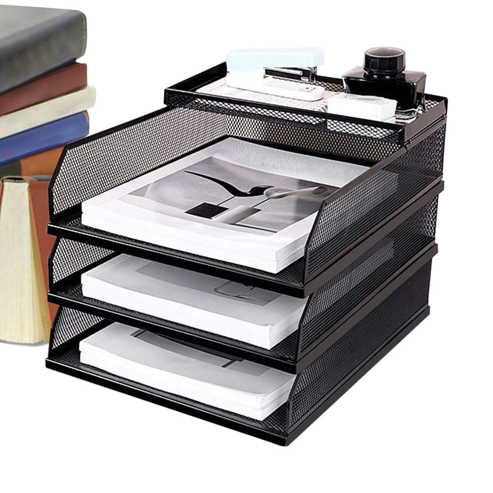 Organizer da scrivania in rete – Organizer per carta | Porta documenti da scrivania | Raccoglitore verticale multi-livello | capacità per riporre lettere, formato A4 e tavolo