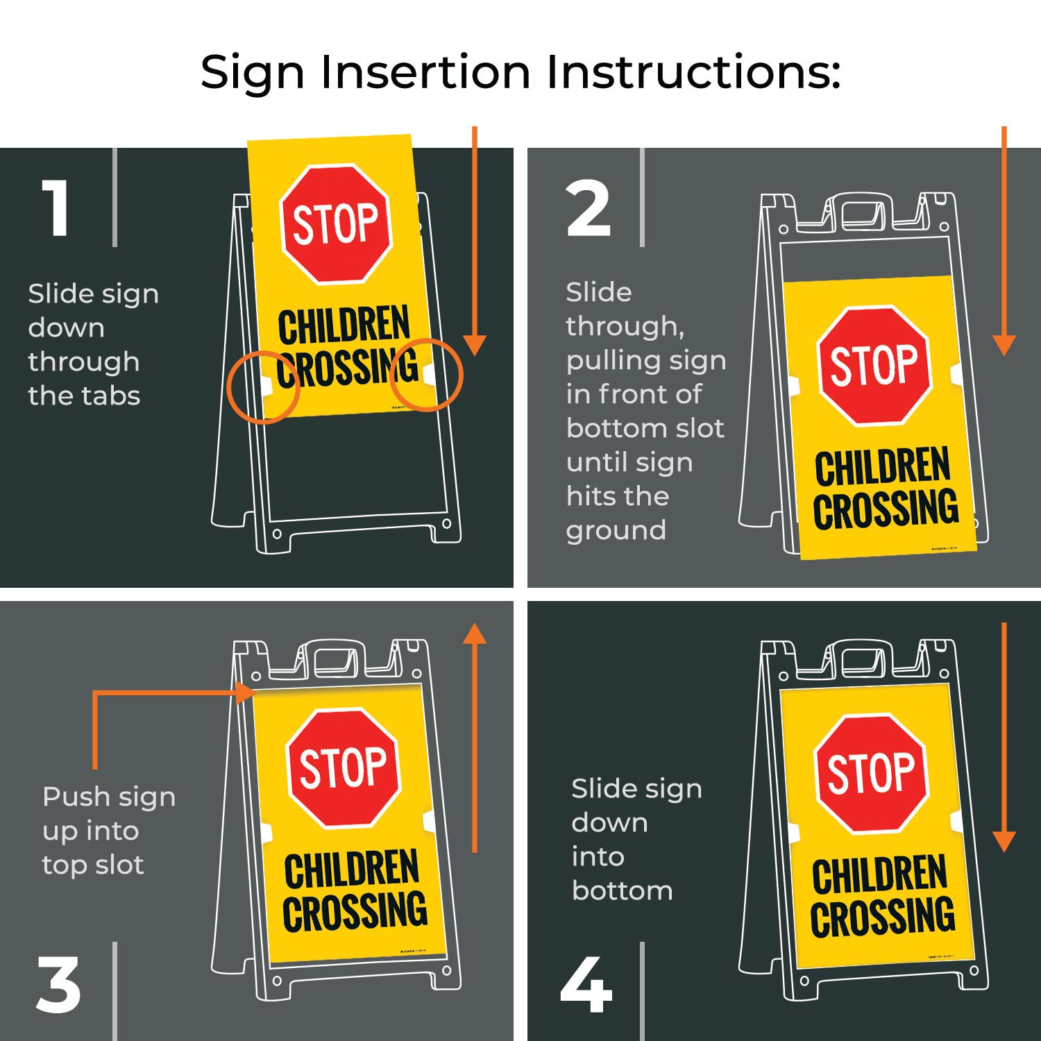 Stop Children Crossing Sidewalk Sign Kit, 18x24 Inches, with A