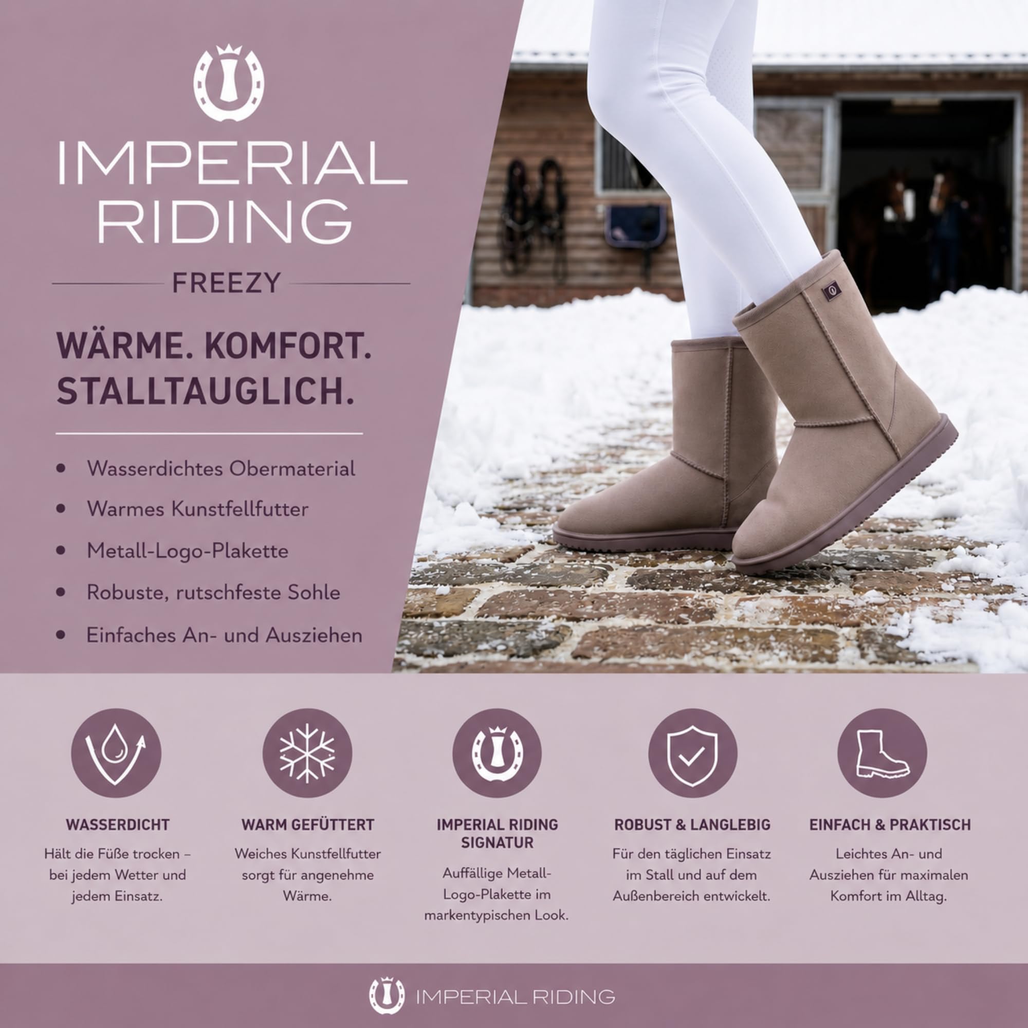 Imperial Riding IRHFreezy i IRHFrosty buty do stajni, wodoodporne, stylowe buty z ciepłą podszewką ze sztucznego futra, buty zimowe do stajni i na zewnątrz