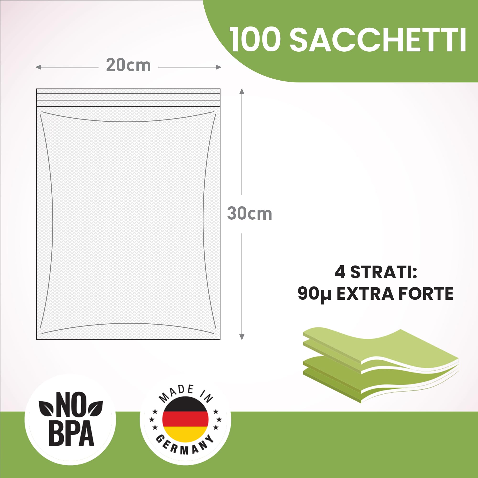 culivac Sacchetti Sottovuoto Alimenti 20x30 cm – Buste Sottovuoto Alimenti per Macchine Estrazione Esterna – Buste per Sottovuoto per Alimenti Compatibili con Sous Vide e Congelamento – 100 Pezzi