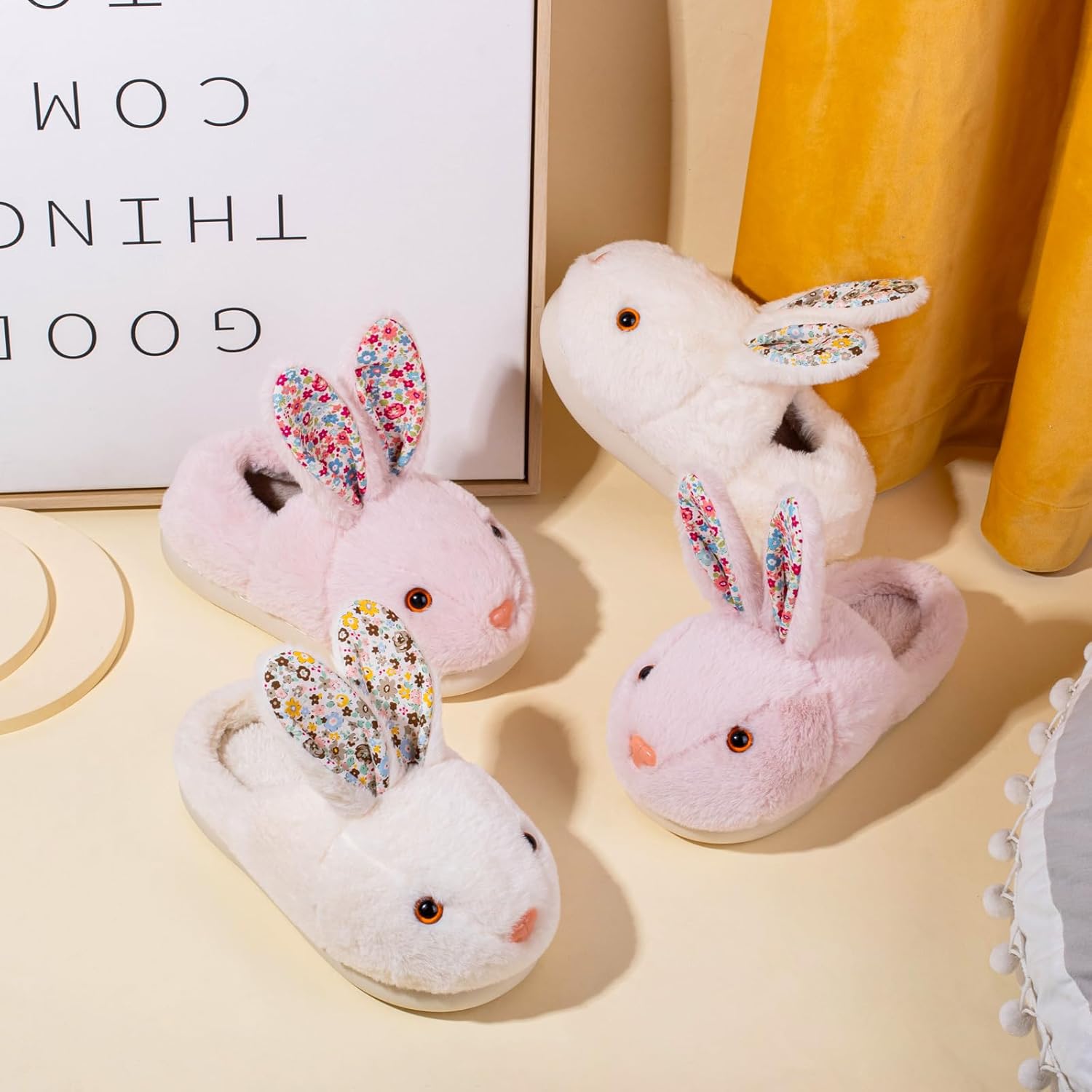 Womens Bunny Warm Slippers Soft House Memory Foam Lightweight Slippers Fleece Lining Rabbit Shoes - Image 3