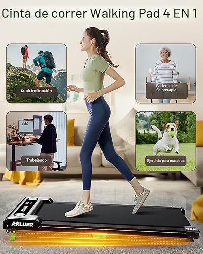 Miniatura 8 de Almohadilla para caminar con inclinación, cinta de correr con inclinación Akluer para el hogar, 2.5 HP pequeña para debajo del escritorio