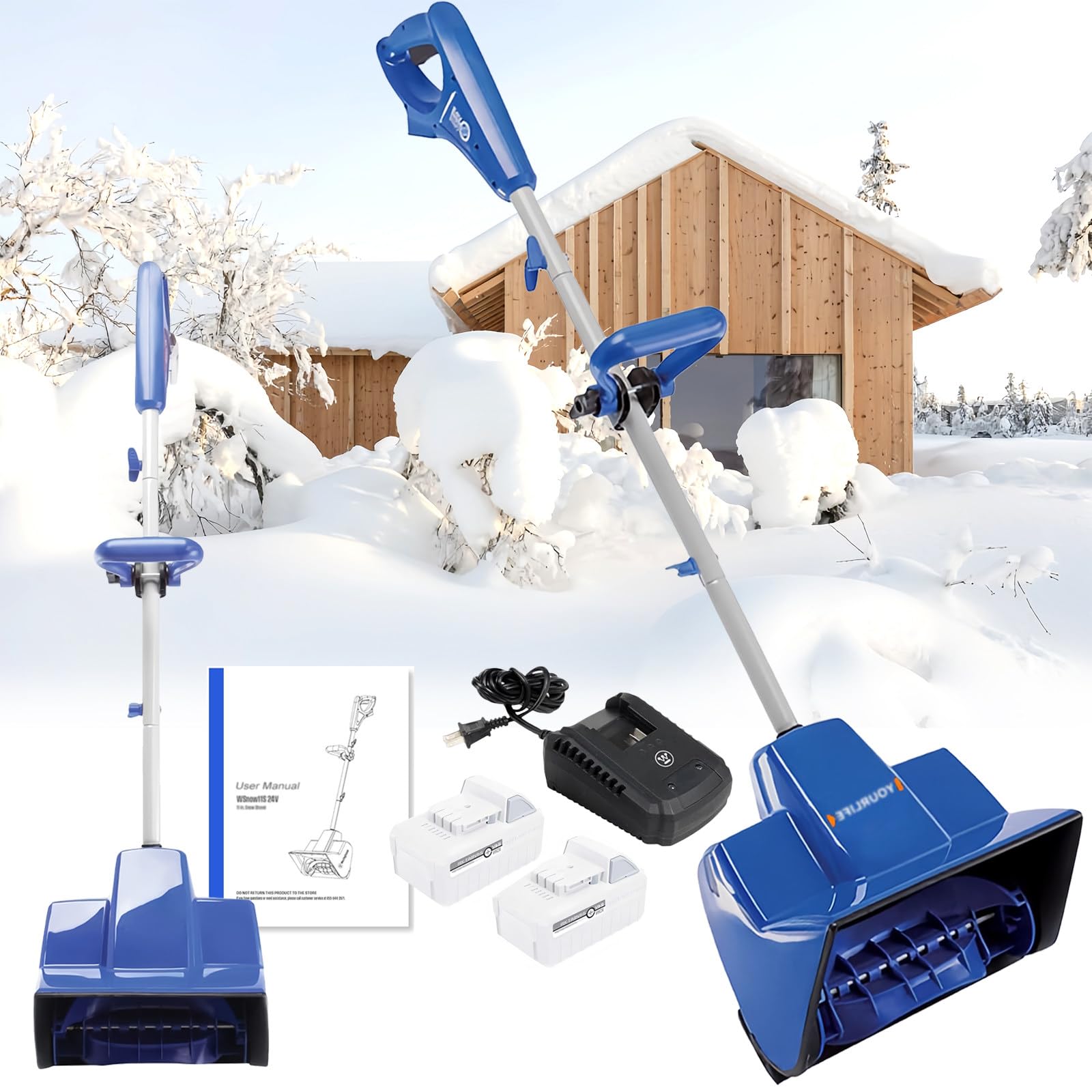 Pala da Neve Senza Fili da 24V e 28CM, Spazzaneve a Batteria, Pala da Neve Elettrica, Distanza di Lancio di 6M, Batteria Agli Ioni di Litio da 24V/4,0Ah e Caricabatterie Rapido Inclusi,1Battery