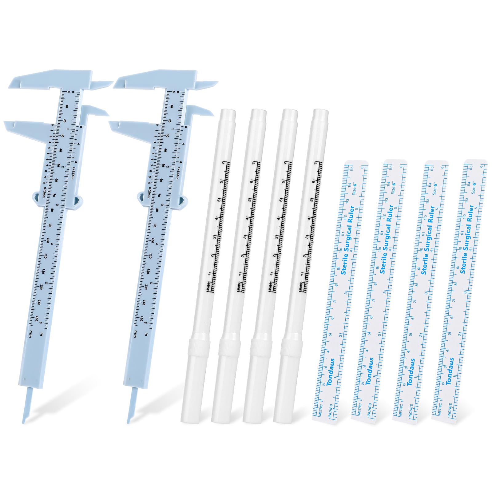 KALIONE 10 Pieces Eyebrow Microblading Kit, Eyebrow Measuring Caliper White Skin Marker Pen Paper Ruler Eyebrow Shaping Tools Set, Measuring Ruler Tool for Lip Brow Position Mapping String Makeup