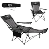 2-in-1 Reclining Camping Chair with Footrest for Adults Folding Lounge Chair with Adjustable Backrest Lightweight Camping Chairs Heavy Duty Camp Chairs for Outdoor