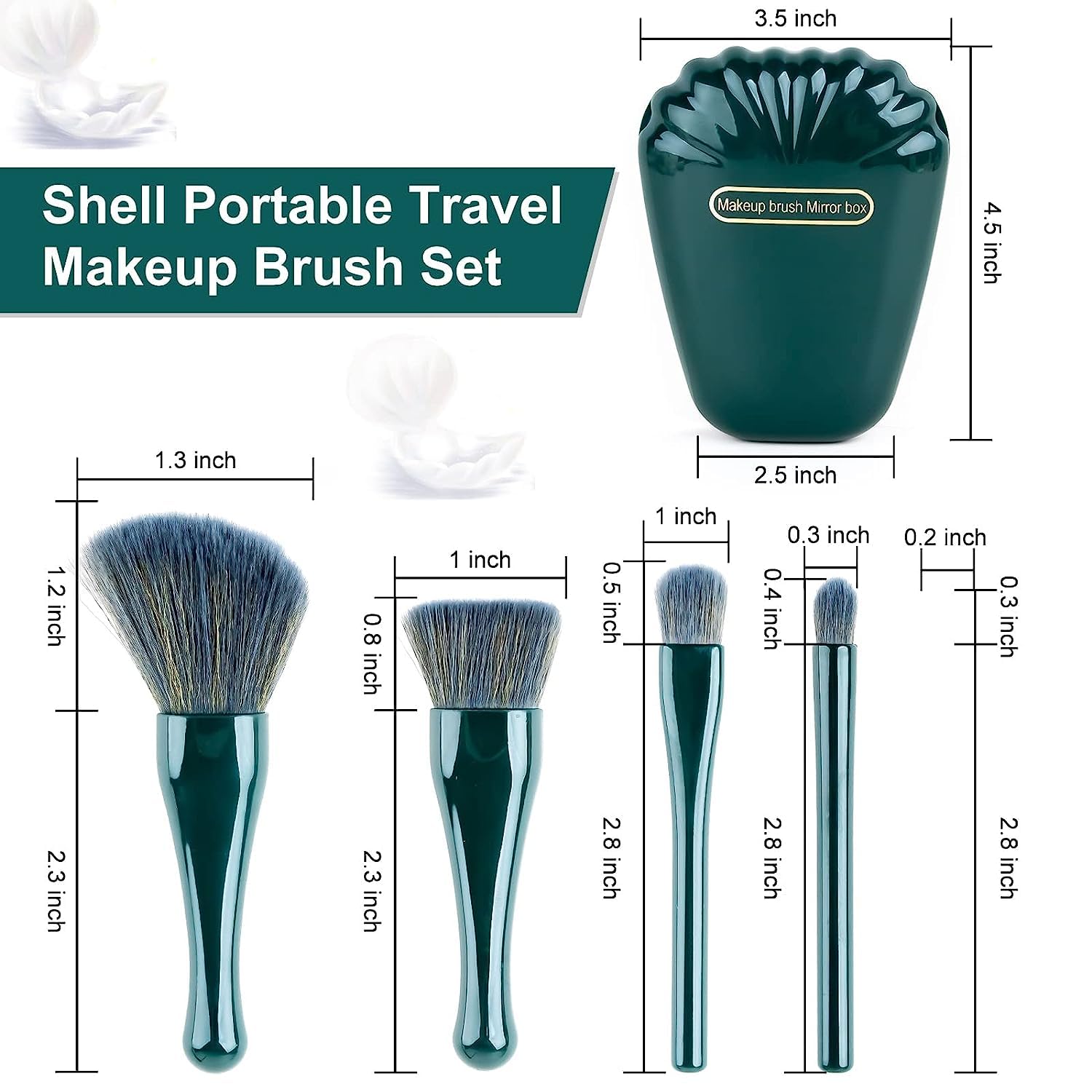 Exotic Mall Makeup Brushes 5pcs Mini Makeup Kit, Travel Set, Foundation Brush Eyeshadow Brush Make up Brushes Set, Travel Portable Cosmetic Brushes Kit with Mirror (1ps/Dark Green) 1