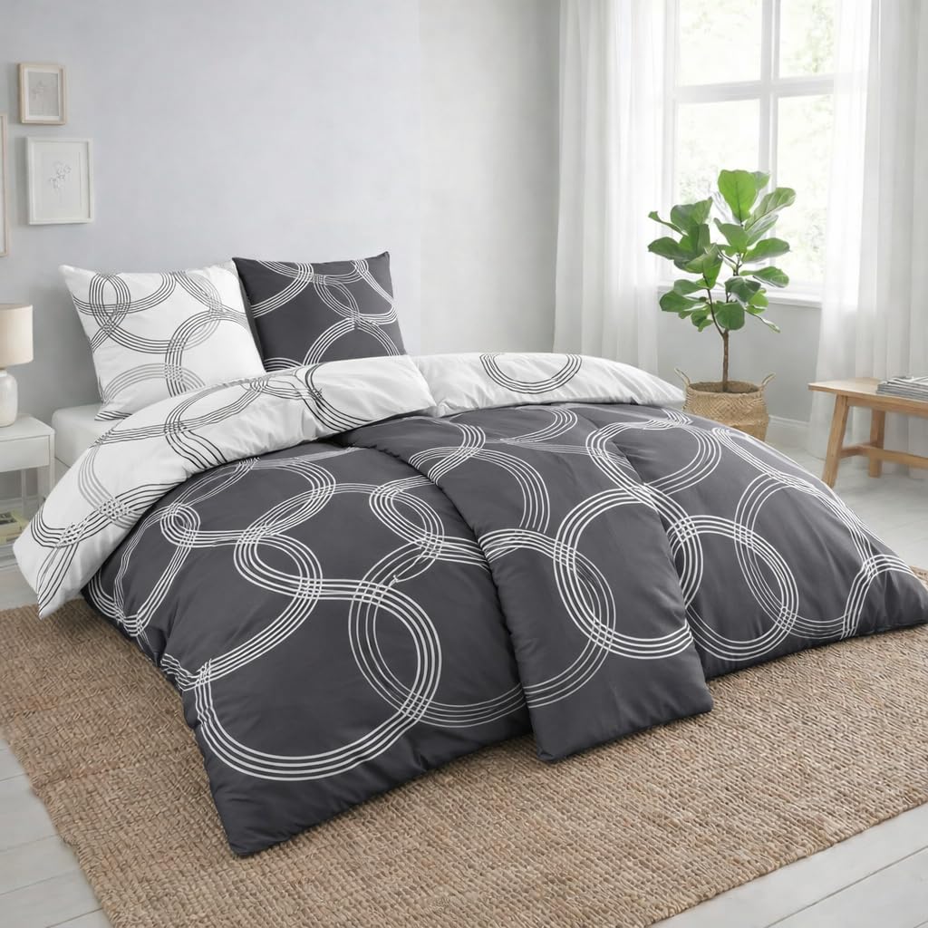 Kuscheli® Bettwäsche 135x200 4 teilig | ÖkoTex Zertifiziert & für Allergiker geeignet |Bettwäsche Set mit je 2 Bettbezügen 135 x 200 & Kissenbezügen 80x80 | modern Karos