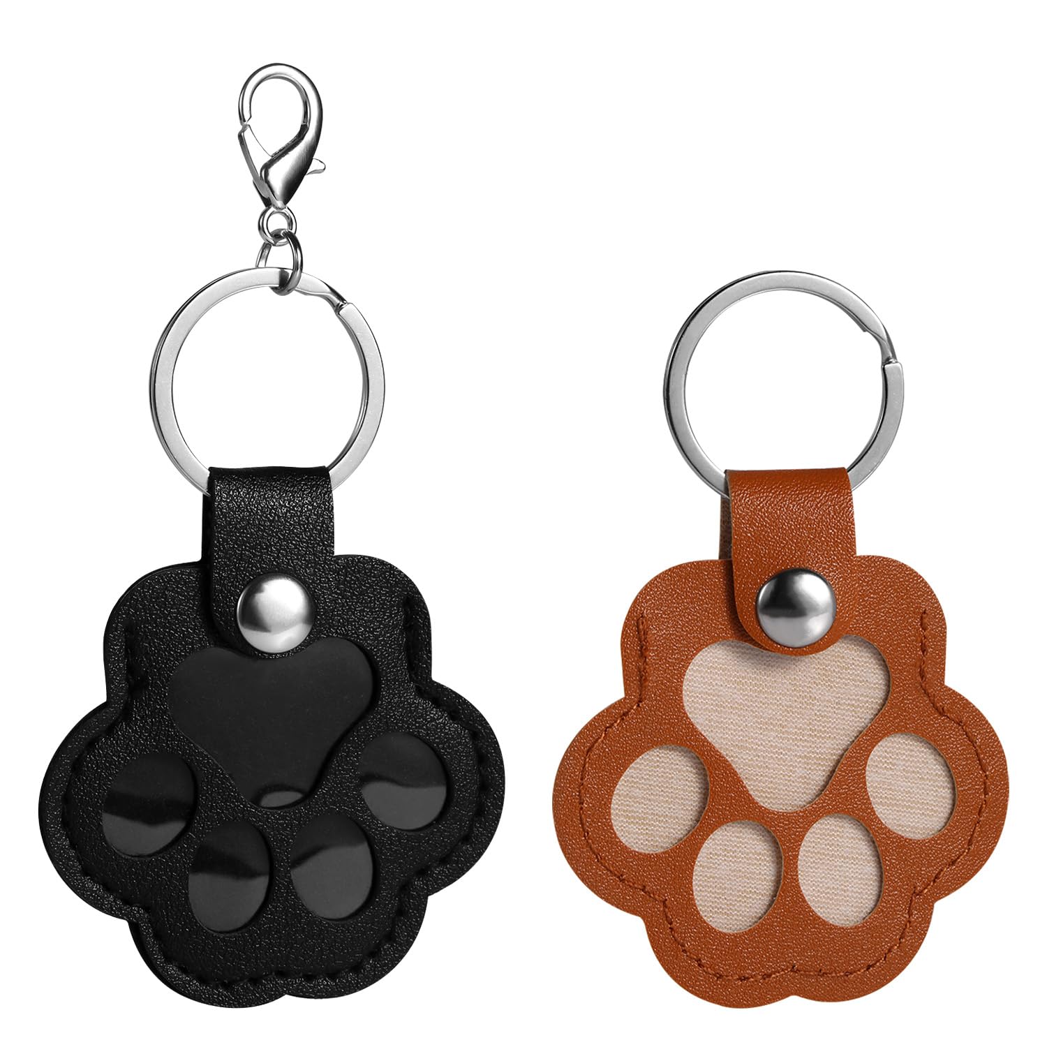 Penitue 2pcs Dog Hair Memory Keeper Keychains, Leather Memorial Keepsake Key Chain Paw Keyring Cute Pet Fur Holder Storage Collector Charm Collection Gifts for Bag & Purse Decorations (Black, Brown)