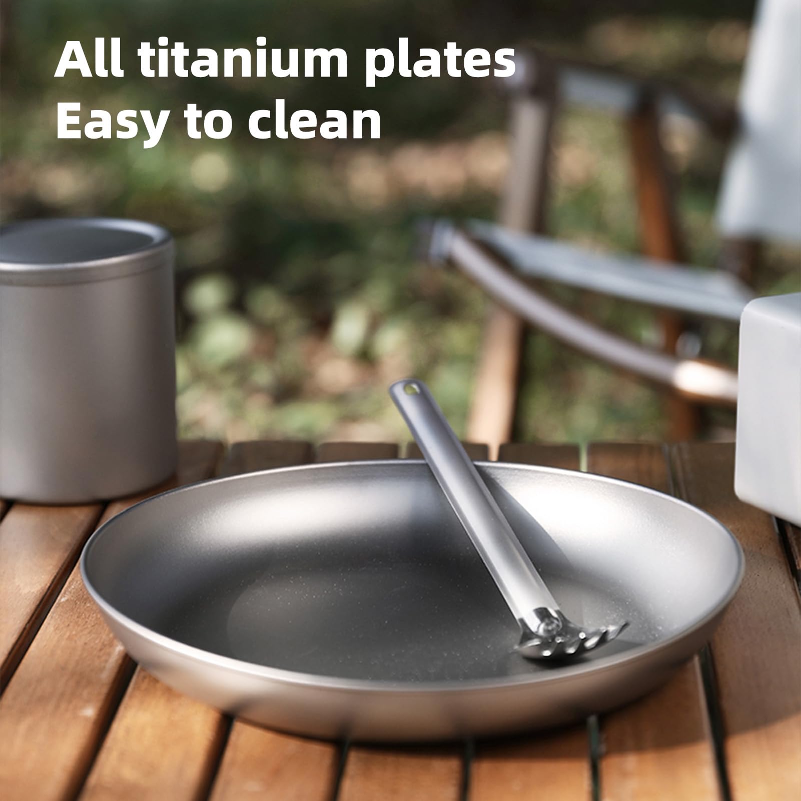 Titaniums Camping Utensilienset, Outdoor Essgeschirrset mit 3 Teiligem Geschirr Becher Essteller Spork für Rucksacktouren, Wanderungen, Picknicks