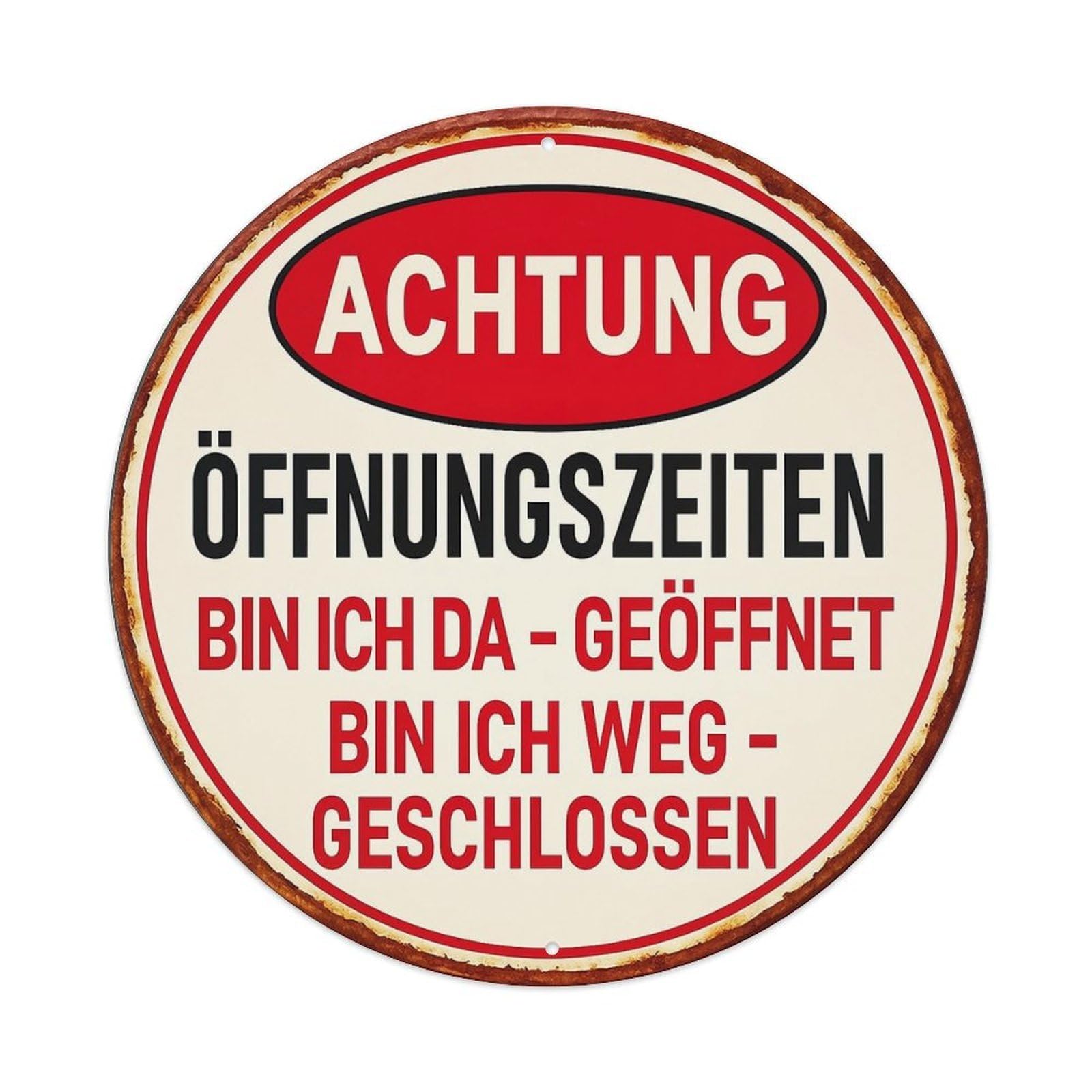 Achtung Offnungszeiten Metal Tin Sign Plaque