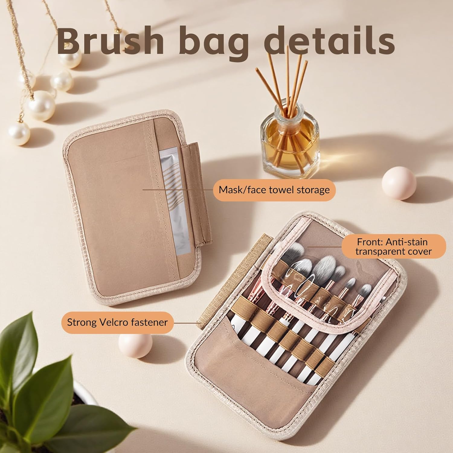 YDR Toiletry Bag with Brush Holder,Travel Makeup Bag Large Capacity Cosmetic Bag Organizer for Women Waterproof Checkered Multi-Compartment Makeup Case - Image 4