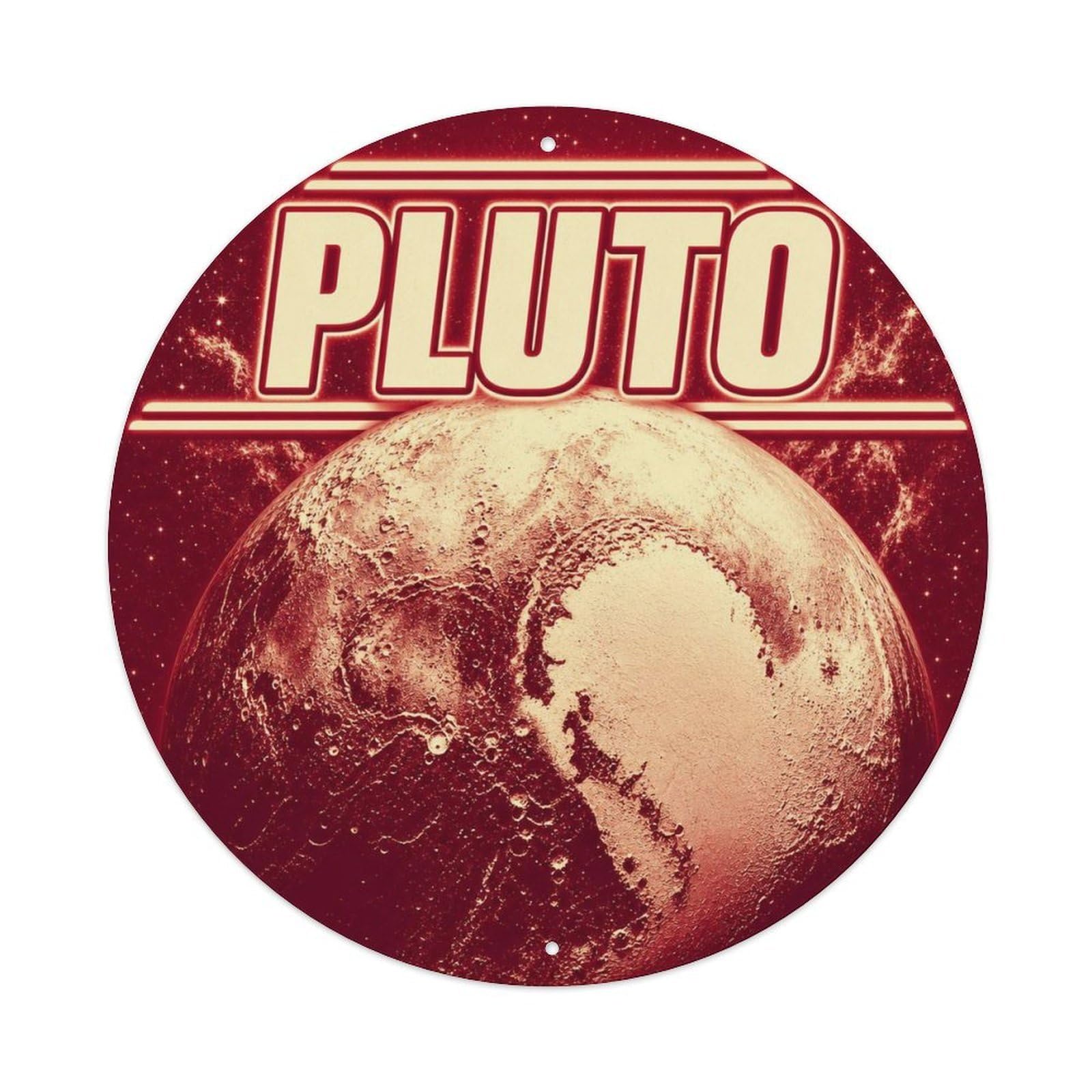 Solar System Astral Pluto Outer World Astronomy Cosmos Metal Tin Sign Plaque Wall Decor for Cafe, Man Cave, Club Bar, Office, Home Garden Round Metal Poster 8x8Inch