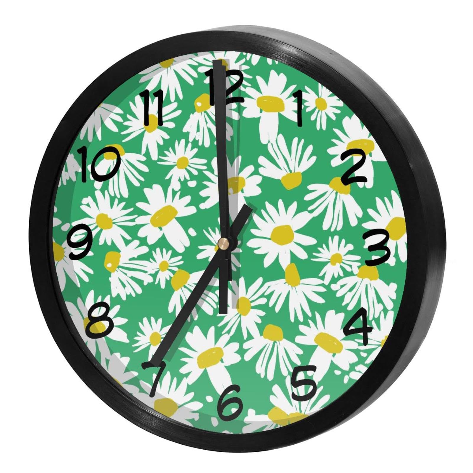 Horloge murale silencieuse à quartz à motifs de fleurs sauvages pour décoration de maison
