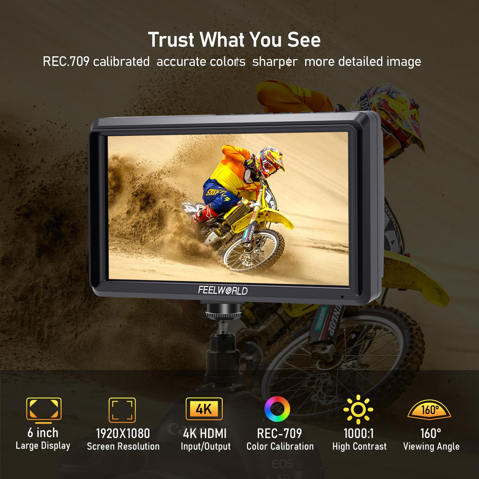 FEELWORLD S55E 5.5Inch Camera DSLR Field Monitor FHD 1920X1080 Personalizzato 3D LUT Camera Monitor 4K HDMI in Out Monitoraggio Forma d'onda Leggero con F750 4400mAh Batteria e Borsa