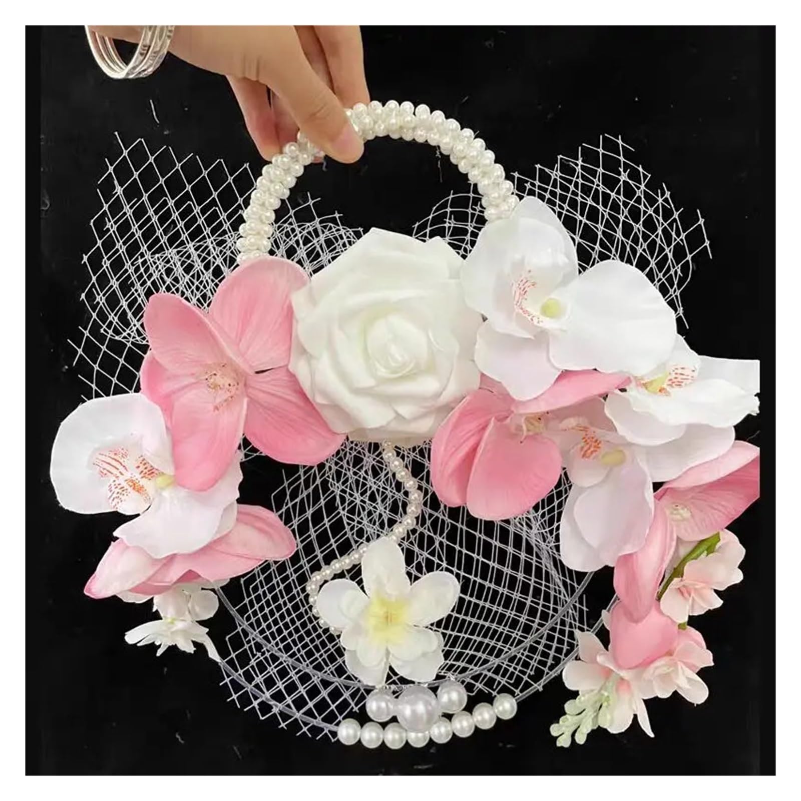Gijmzy Pink White Phalaenop Wedding Dress Bride Bouquet Hand
