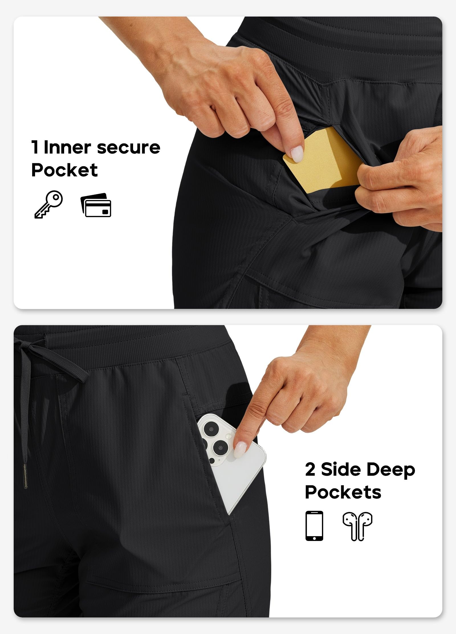 Willit Pantalones de viaje capris de secado rápido para mujer, ligeros, tejidos a rayas, para senderismo, entrenamiento, pantalones casuales con bolsillos
