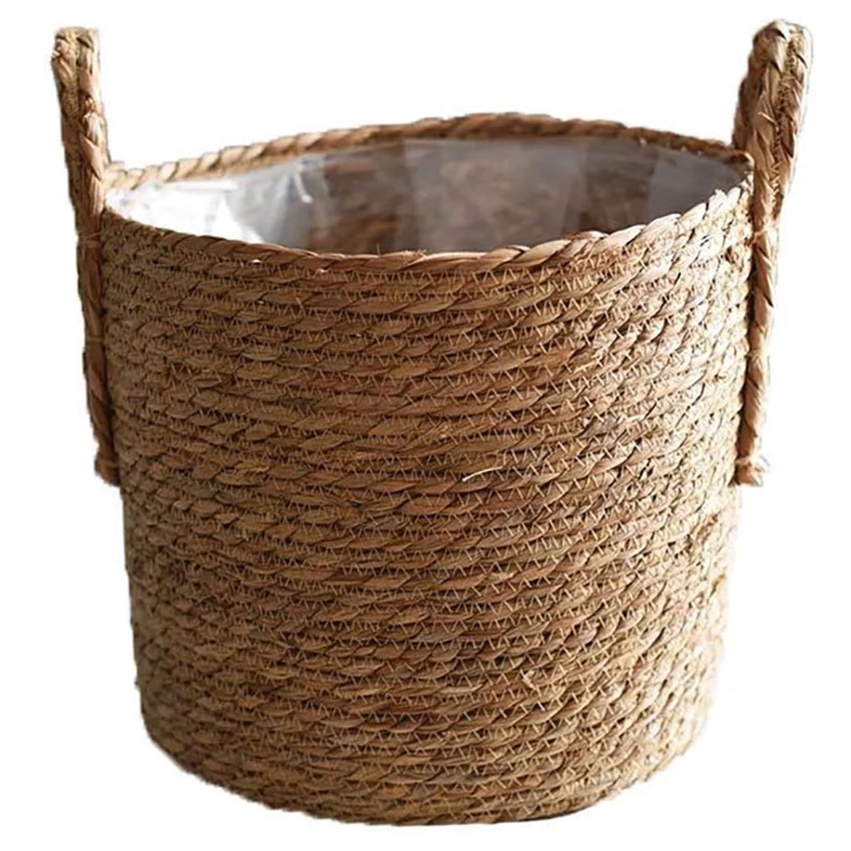 Panier végétal tissé, paniers de jardinières intérieurs de 25 cm Récipient de Rangement tissé avec doublures en Plastique Paille de Paille pour la Maison, S