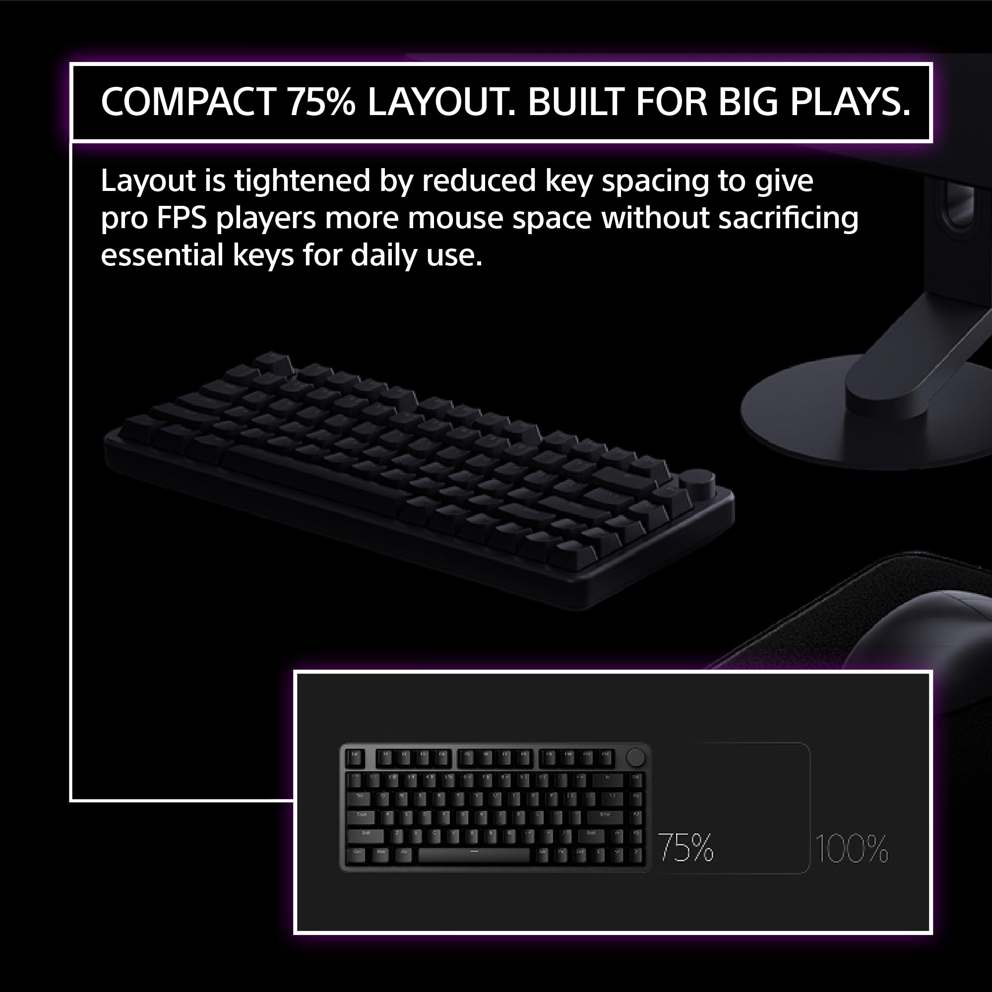 Sony INZONE KBD-H75 75% Wired Aluminum Chassis Gaming Keyboard, Hall-Effect Switch, Rapid Trigger, Adjustable Actuation Point, 8000 Hz Polling Rate, RGB Lighting, Volume Dial