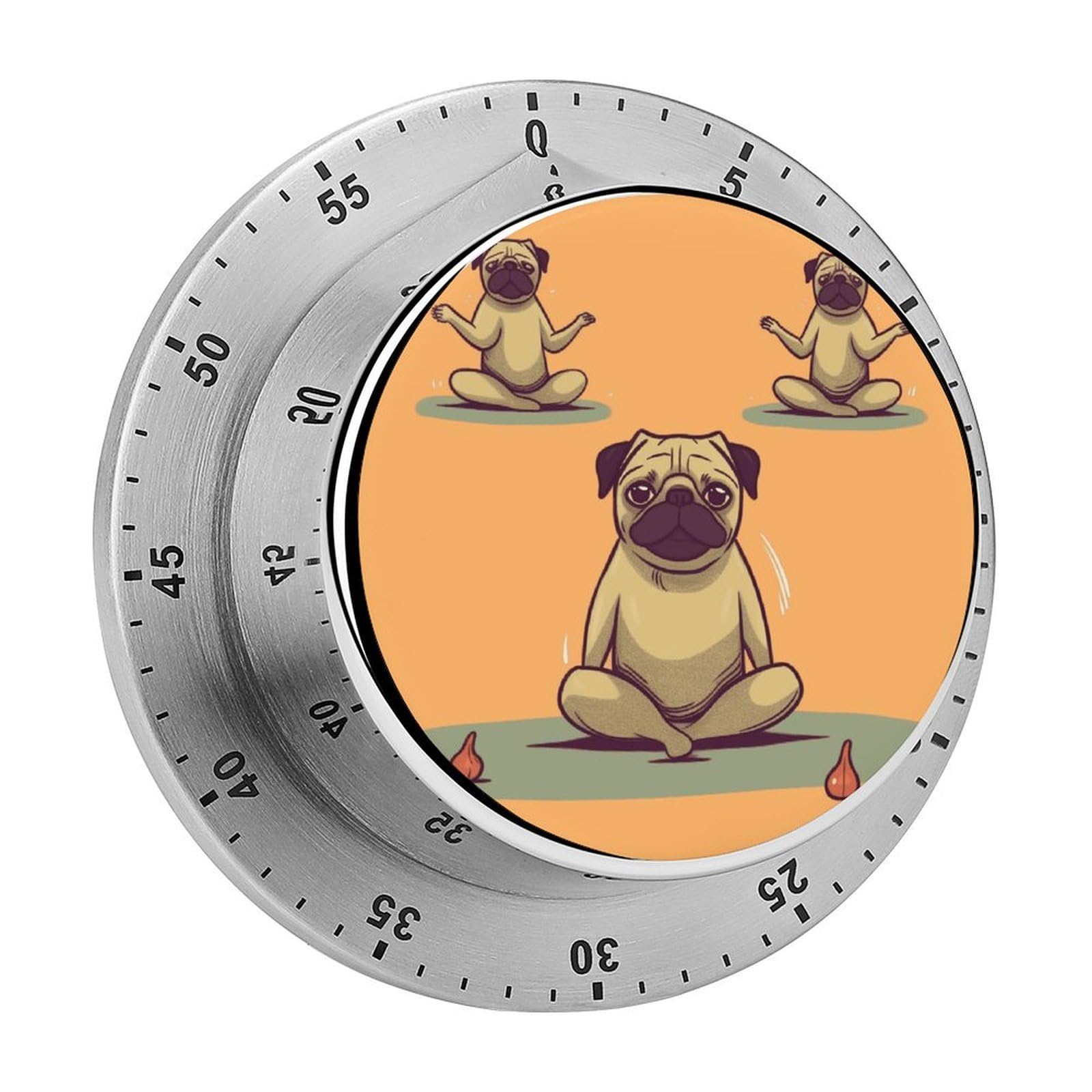 Yoga Pug Timer with Loud Alarm Precision 60 Minute Wind Up Timer Portable Manual Countdown Timers Exquisite Stainless Magnetic Kitchen Timers for Cooking Chef Clock