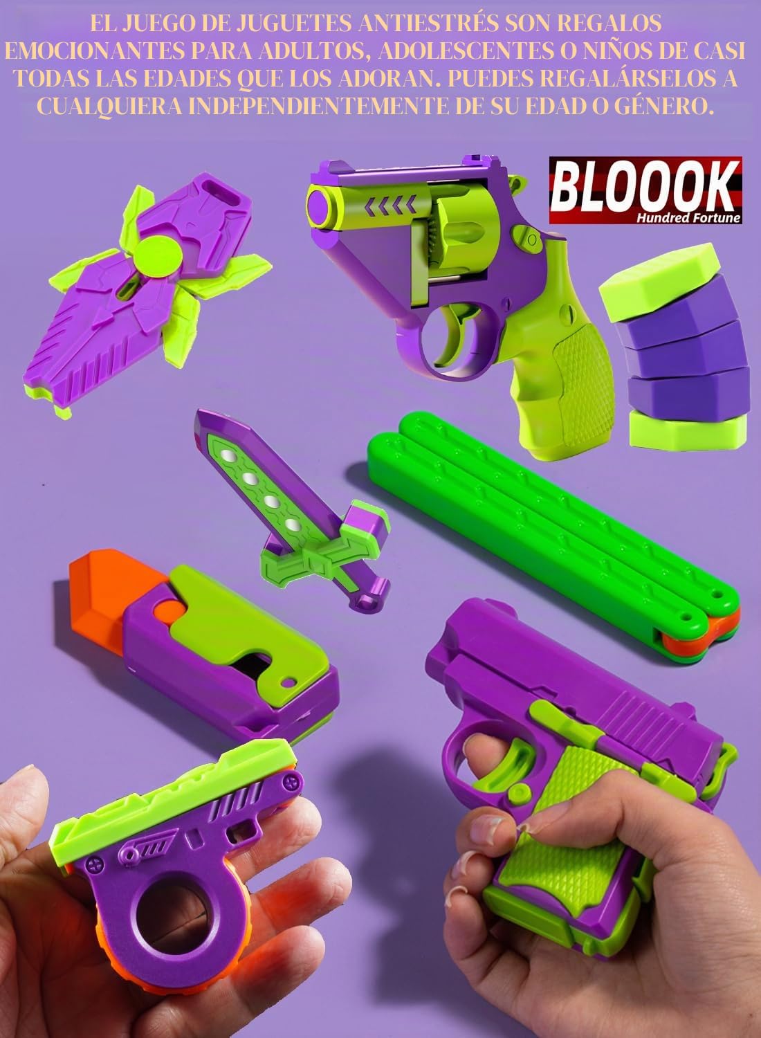 BLOOOK Fidget Toy - Pistola antiestrés Figity Spin,Estimming Toys, Cubo Anti Stress Gadget,Juguete Regalos Fidget Slider para Adultos y Niños de Escritorio, Ideal para Ansiedad, ADHDs,Autismo (8