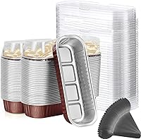 Vista 16 de Mini Moldes para Hornear Pan con Tapas y Cucharas (Paquete de 50, 6.8oz) Moldes Rectangulares de Papel de Aluminio para Hornear Recipientes Bandejas