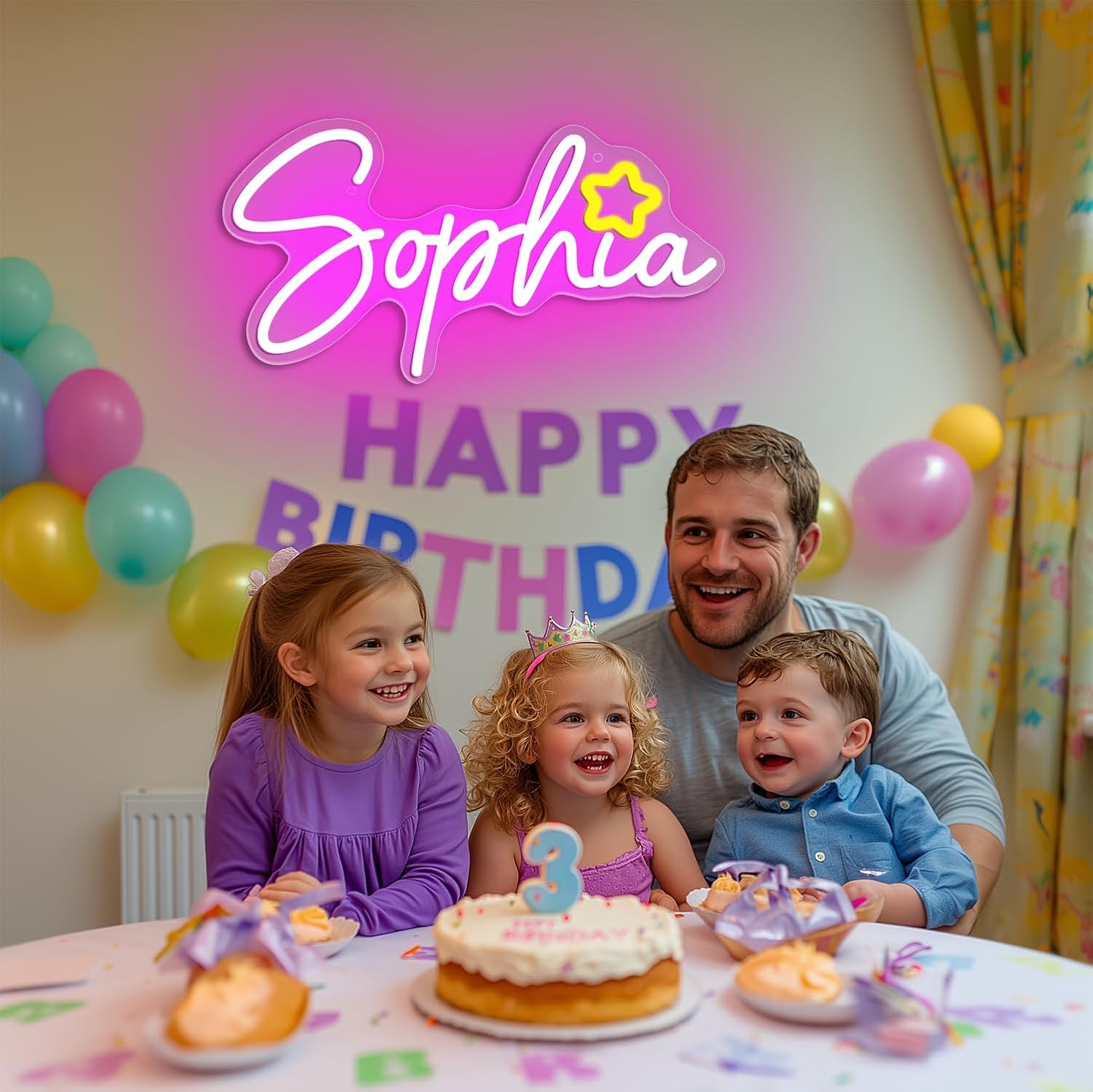 Large Sophia Name LED Neon Sign, Name Decoration Dimmable USB Powered Light for Bedroom, Kids Room, Living Room, Birthday Party Decoration, Neon Sign Gift, Name Decor for Girl, Size 16 * 8.46 inches