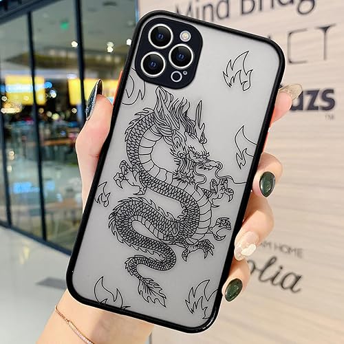 Miniatura 6 de Funda compatible con iPhone 14 Pro Max de 6.7 pulgadas, diseño de patrón 3D de animal dragón esmerilado, parte trasera de policarbonato esmerilado,
