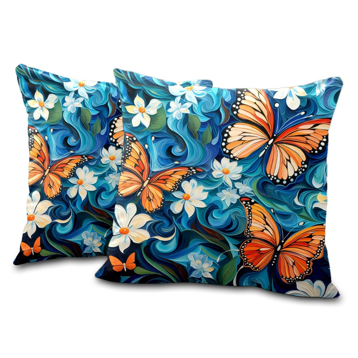 Kawani Blue And Gray Flowers Throw Pillow Cover 16x16 Inch