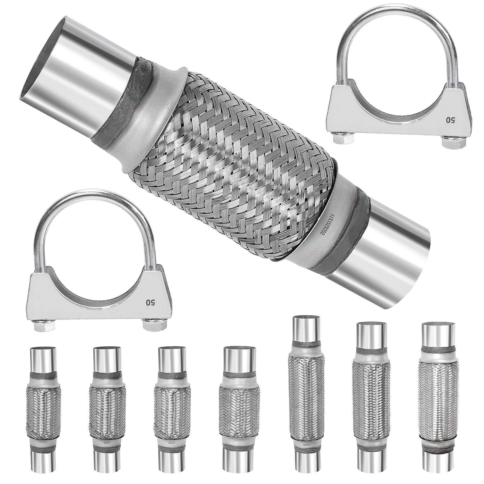 Swpeet 3 pezzi tubo di scarico 2 x 6 pollici con kit giunto di scarico 2 pollici tipo universale tubo di scarico doppio intrecciato in acciaio inossidabile per veicoli pesanti e automobili