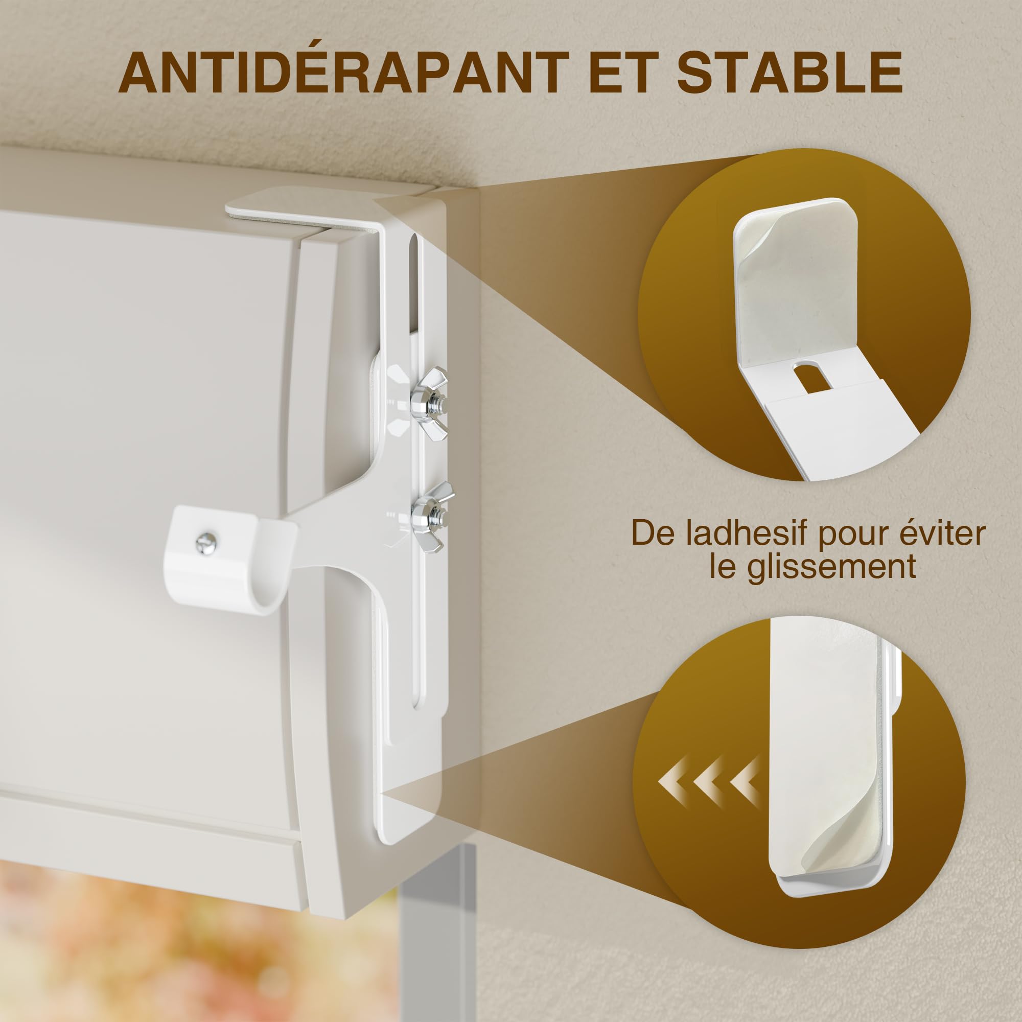 Set di 2 supporti per aste per tende senza foratura, in metallo e resistenti, adatti a tutti i cassonetti per tapparelle, Ø20-28 mm, asta per tende senza foratura cassonetto per tapparelle, bianco