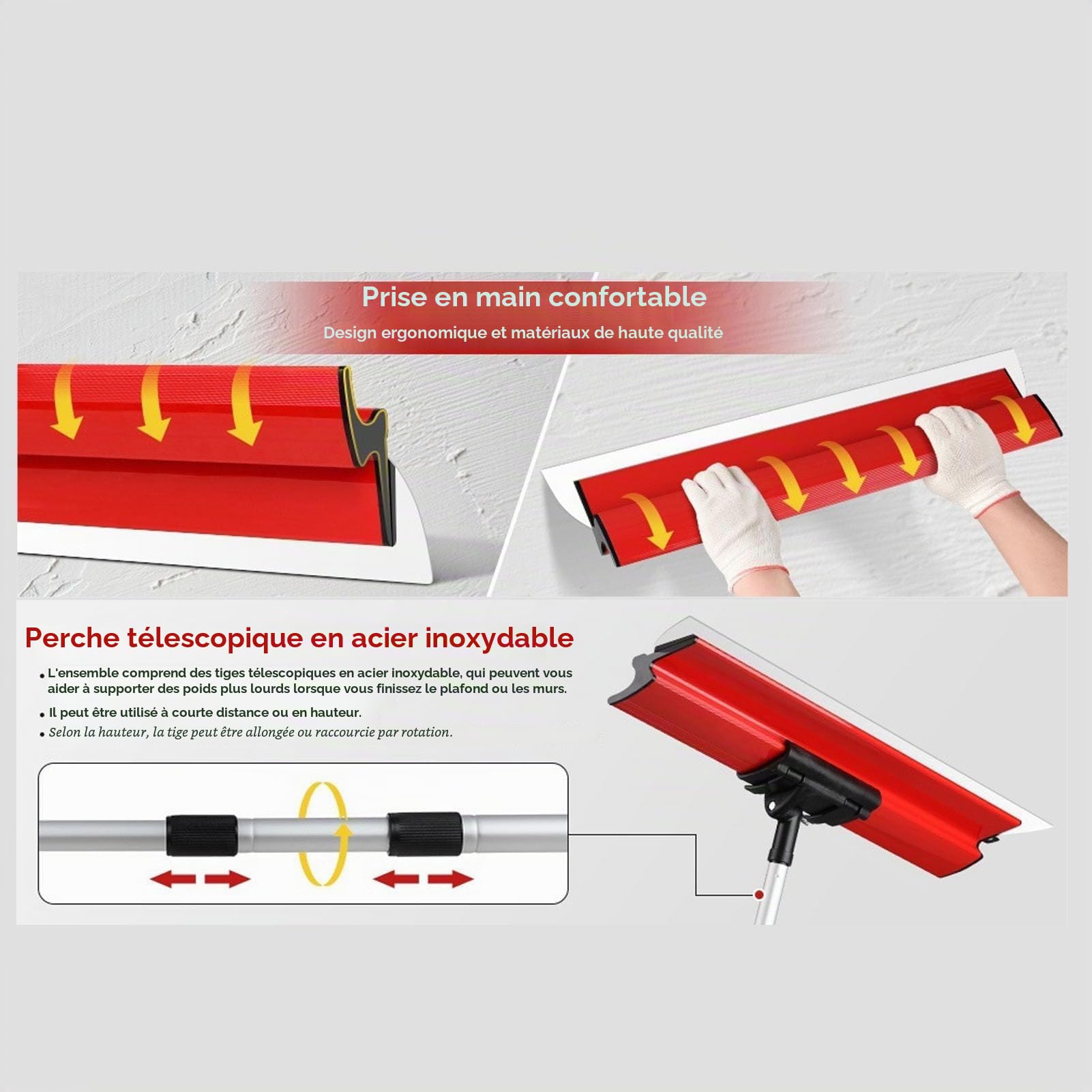 Lames d'Écrémage en Acier Inoxydable 250/400/600 mm avec Poignée d'Extension Spatule de Lissage Professionnelle pour Cloisons Sèches et Finition