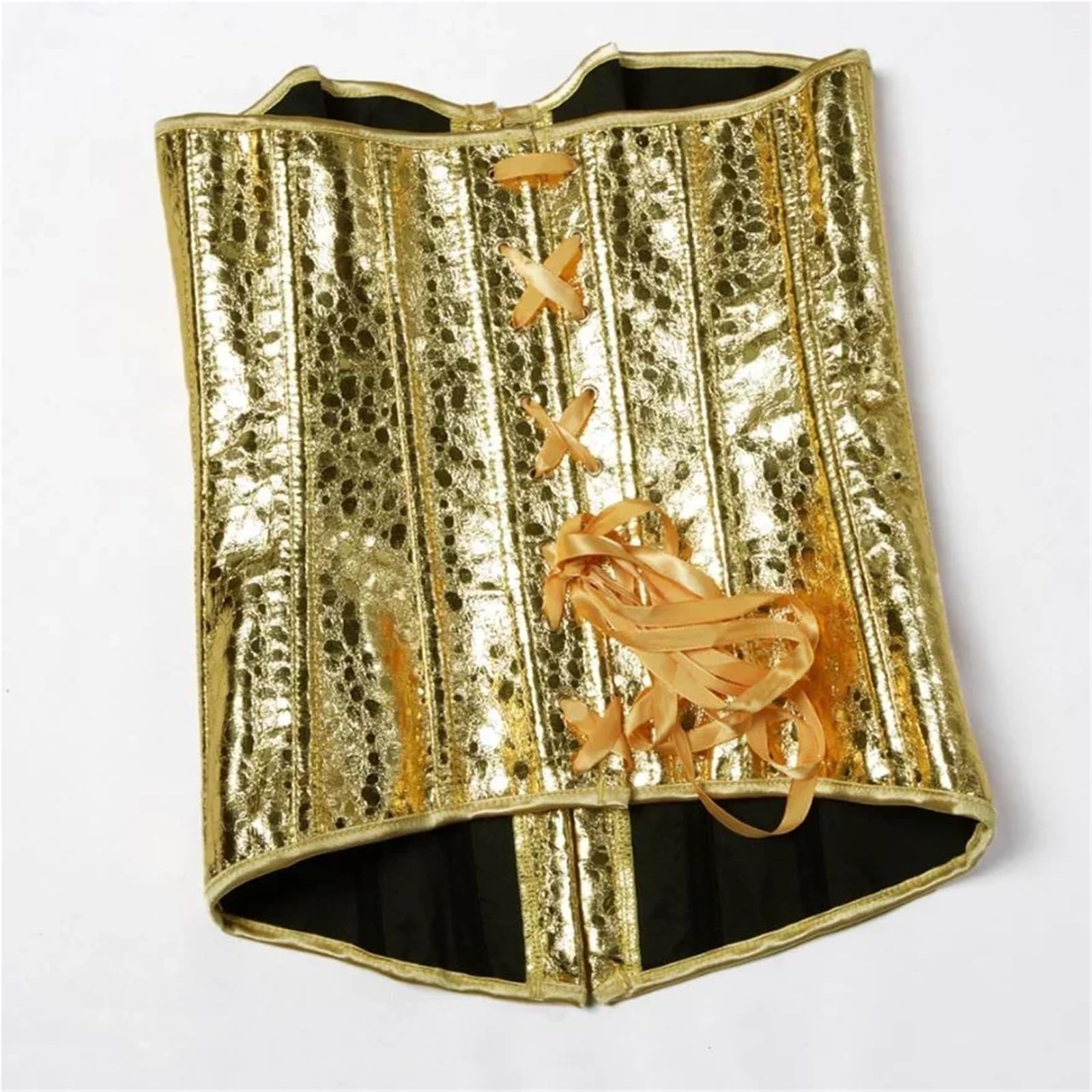 Corsetto Burlesque Bustier Modellante in Finta Pelle Lucida Oro Argento da Donna per Donna
