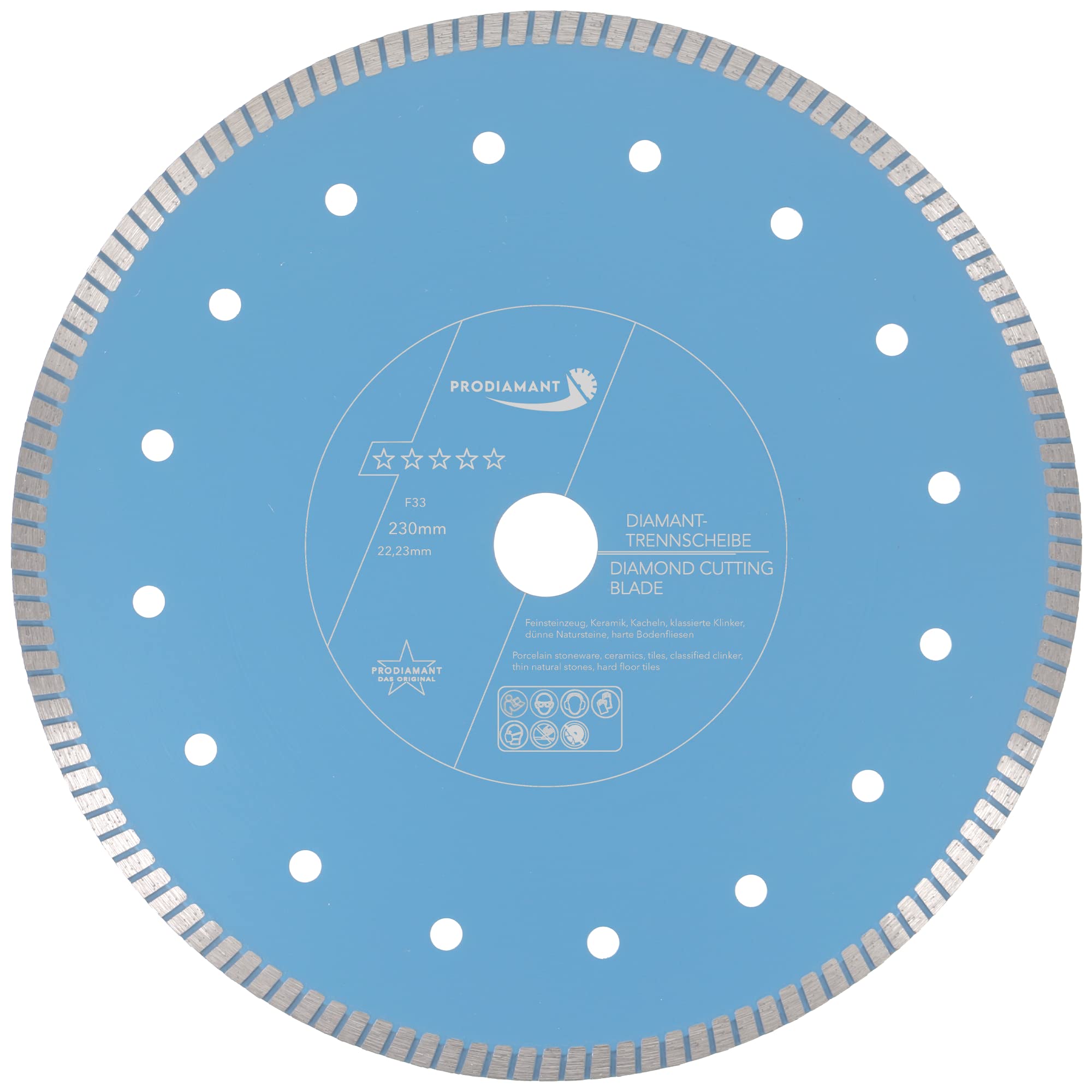 PRODIAMANT F33 - Disco diamantato professionale, ø 230 mm, per pietre naturali, granito e piastrelle, foro 22,2 mm, M14, extra sottile, in pietra naturale