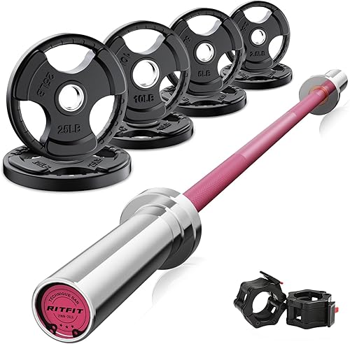 Miniatura 28 de RitFit Barbell Weight Set - 4/6FT Olympic Barbell with Weight Plates (55-115LB Total) - Weightlifting Equipment for Squats, Curls, Deadlifts,