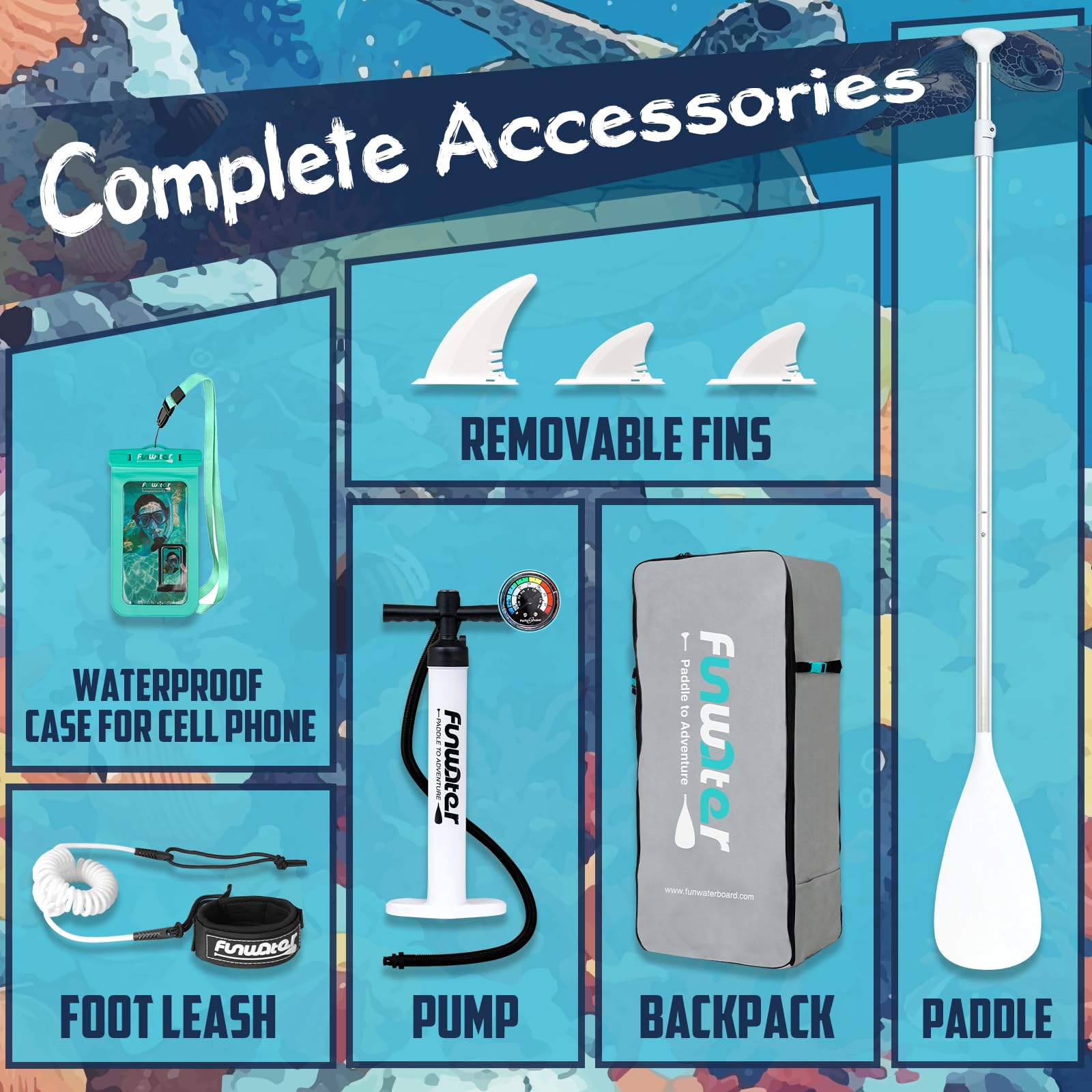 FunWater Planche à pagaie gonflable avec accessoires pour débutants | Planche à pagaie gonflable polyvalente en EVA pour adultes et jeunes de tous niveaux de compétence 3 m