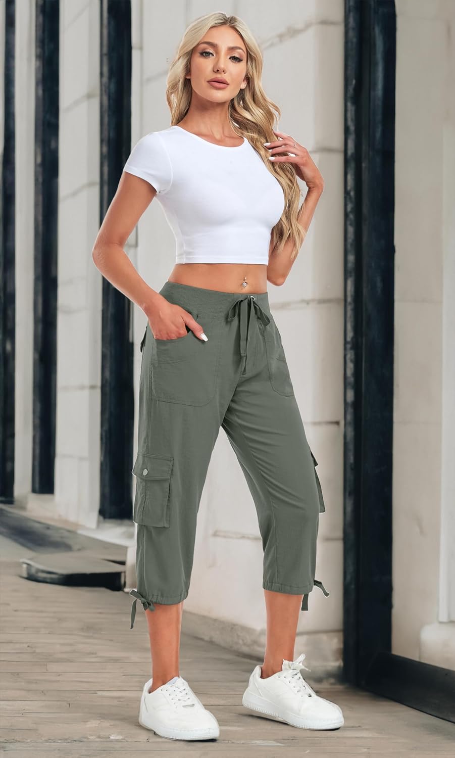 Women's Cargo Capris Pants Lightweight Quick Dry Hiking Pants Baggy Casual Outdoor Travel Cute Pants with 6 Pockets - Image 2