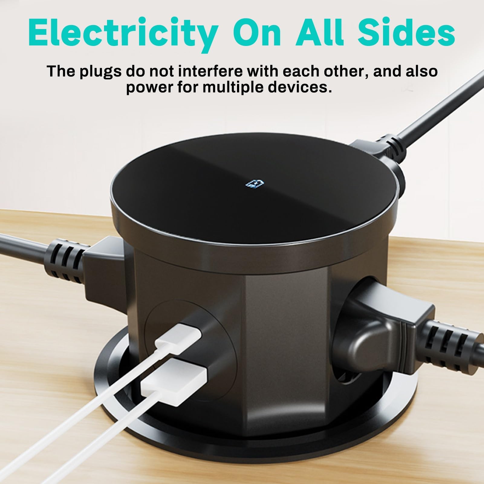 DEWIN Multipresa a Scomparsa,2500W 16A Presa a Scomparsa 3 Scomparti con 1 USB C e USB A,Torretta Multipresa a Scomparsa con Ricarica Wireless da 15W,Cavo da 1,5M per Ufficio, Lavoro e Cucina(EU)