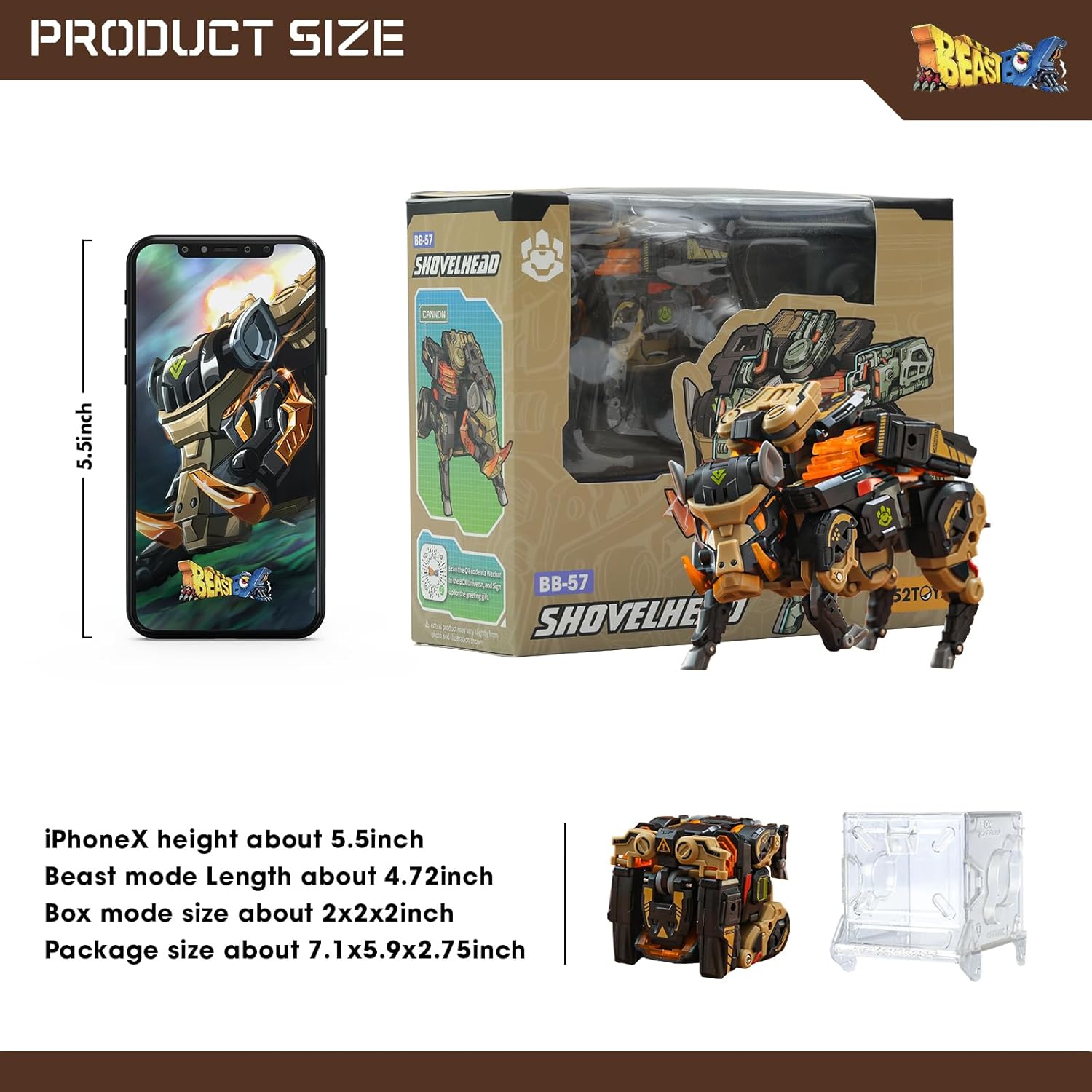 52TOYS BEASTBOX BB-57 Shovelhead Deformation Toys Action Figure, Converting Toys in Mecha and Cube, Perfect Birthday Party Gift for Teens and Adults