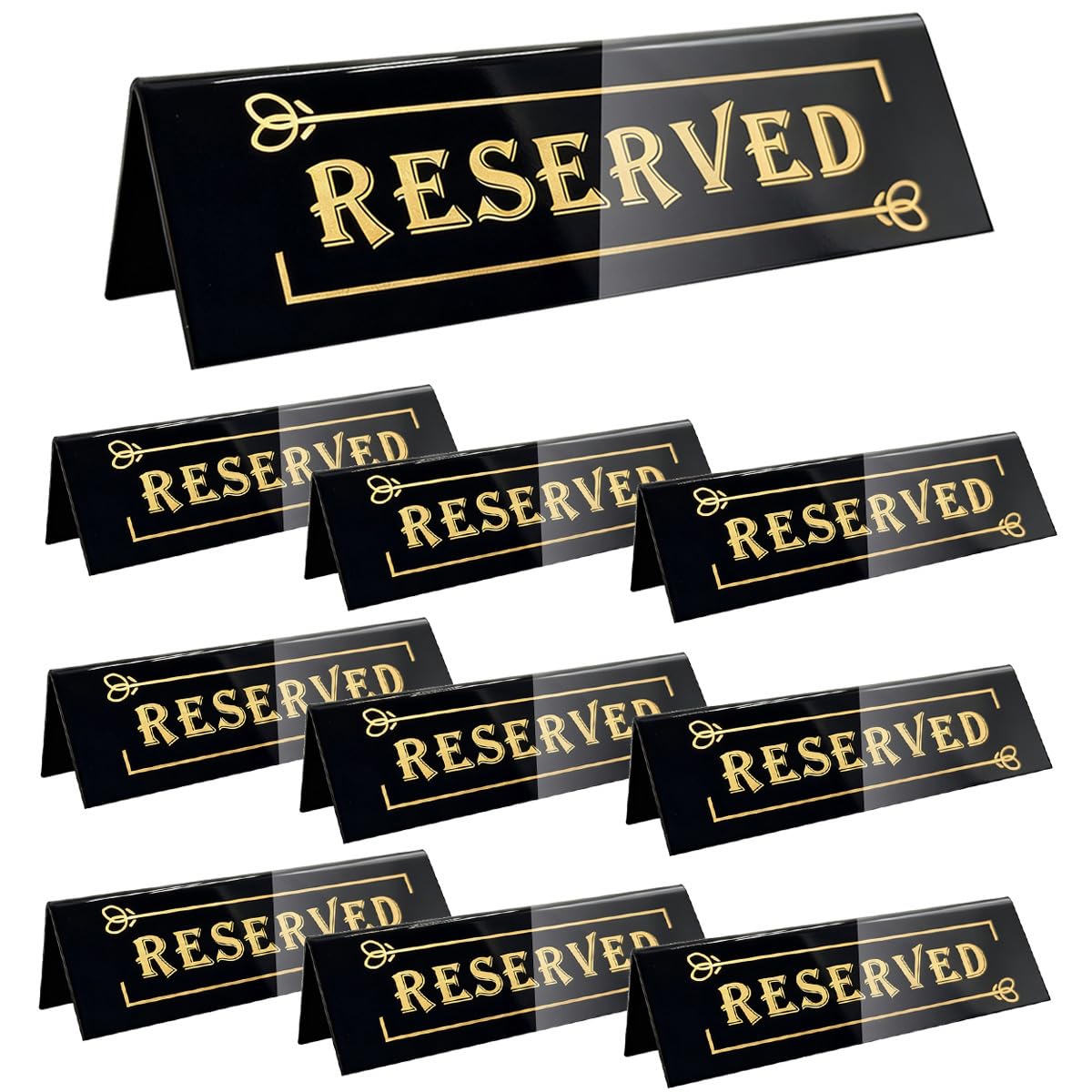 SerniaXin 10PCS Acrylic Reserved Table Signs - 6x2x1.6 in Table Tent - Double-Sided, Waterproof - Reserved Seating Signs for Wedding, Restaurant,