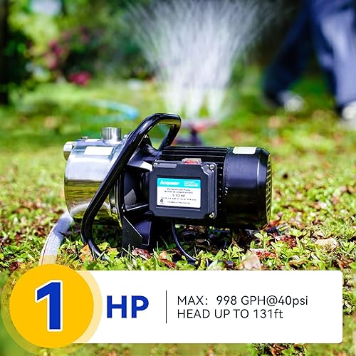 Miniatura 8 de Acquaer Bomba de pozo poco profundo de 1.6 HP con tanque de presión, acero inoxidable, riego de 1320 GPH 115V, bomba automática de chorro de agua