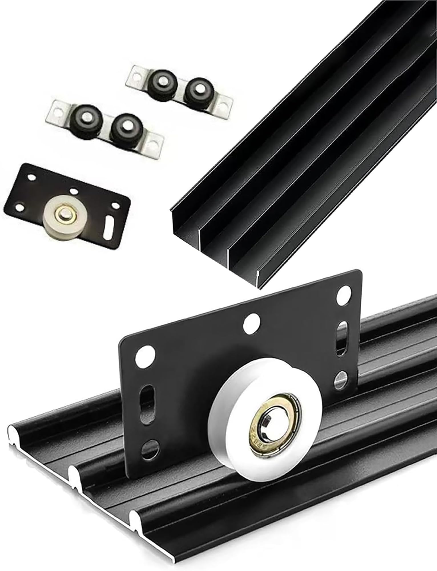 ITOSUI Wardrobe Door Track – Triple Track Sliding Door Hardware Kit, Adjustable Flush Mount Rails for 3-Panel Wardrobe, Closet, Room Divider, Cabinet Doors, 39.4–118.1 Inches(Black,250cm/98.4in)