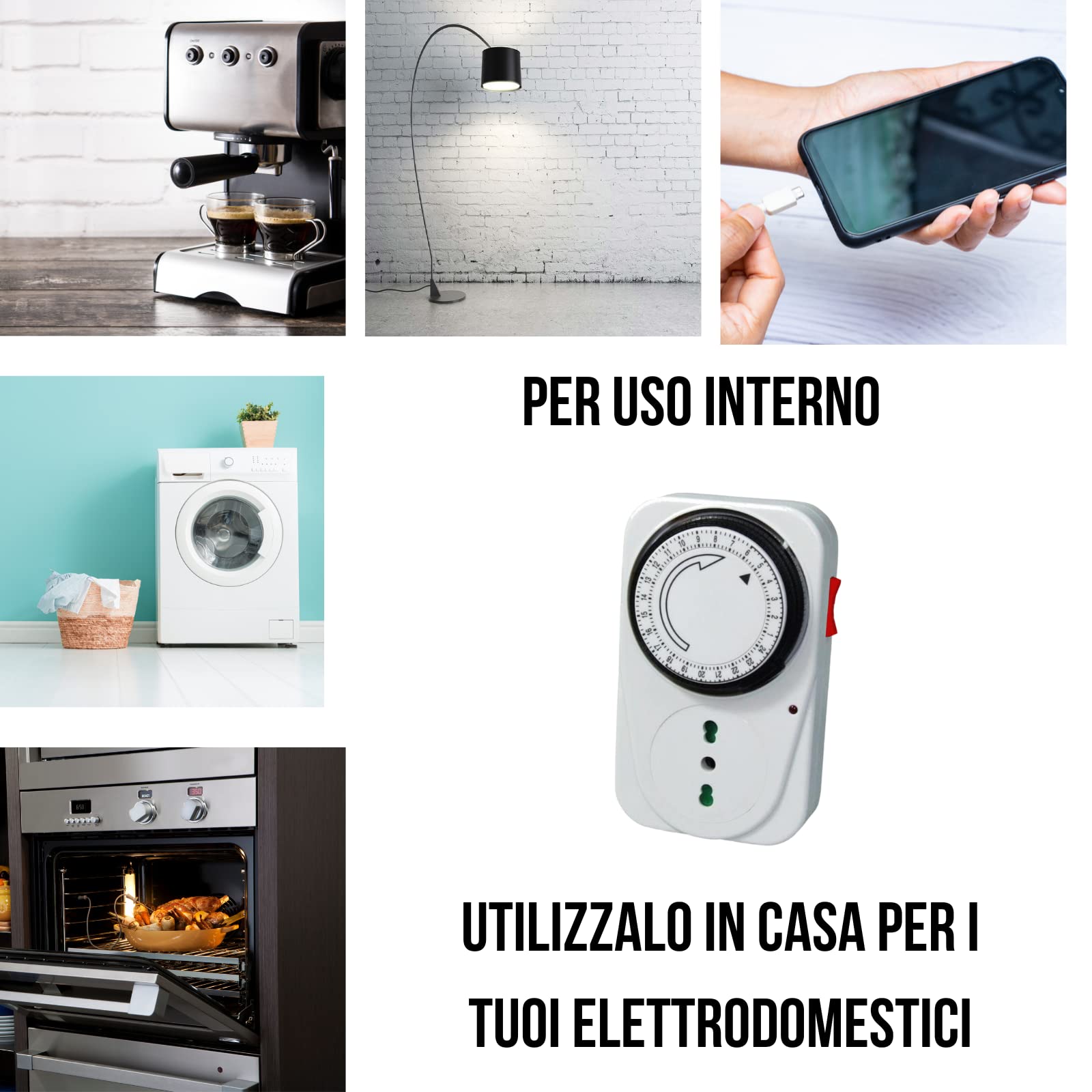 SQUADO - Presa Elettrica Temporizzata Timer 24 Ore Programmabile Presa di Corrente con Temporizzatore Regolabile Meccanico Giornaliero Spina Italiana Bianco