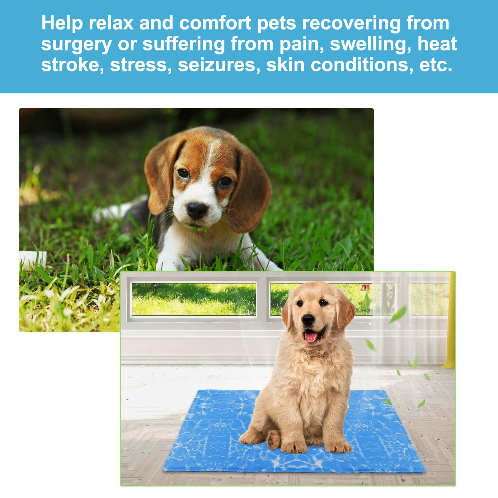 DEWEL Tappetino Refrigerante Cani e Gatti, Materassino Cane 50 x 90 cm, Adatto per Animali Domestici di Peso Inferiore a 25 kg, Raffreddamento Estivo del Lettino per Cani, Blu