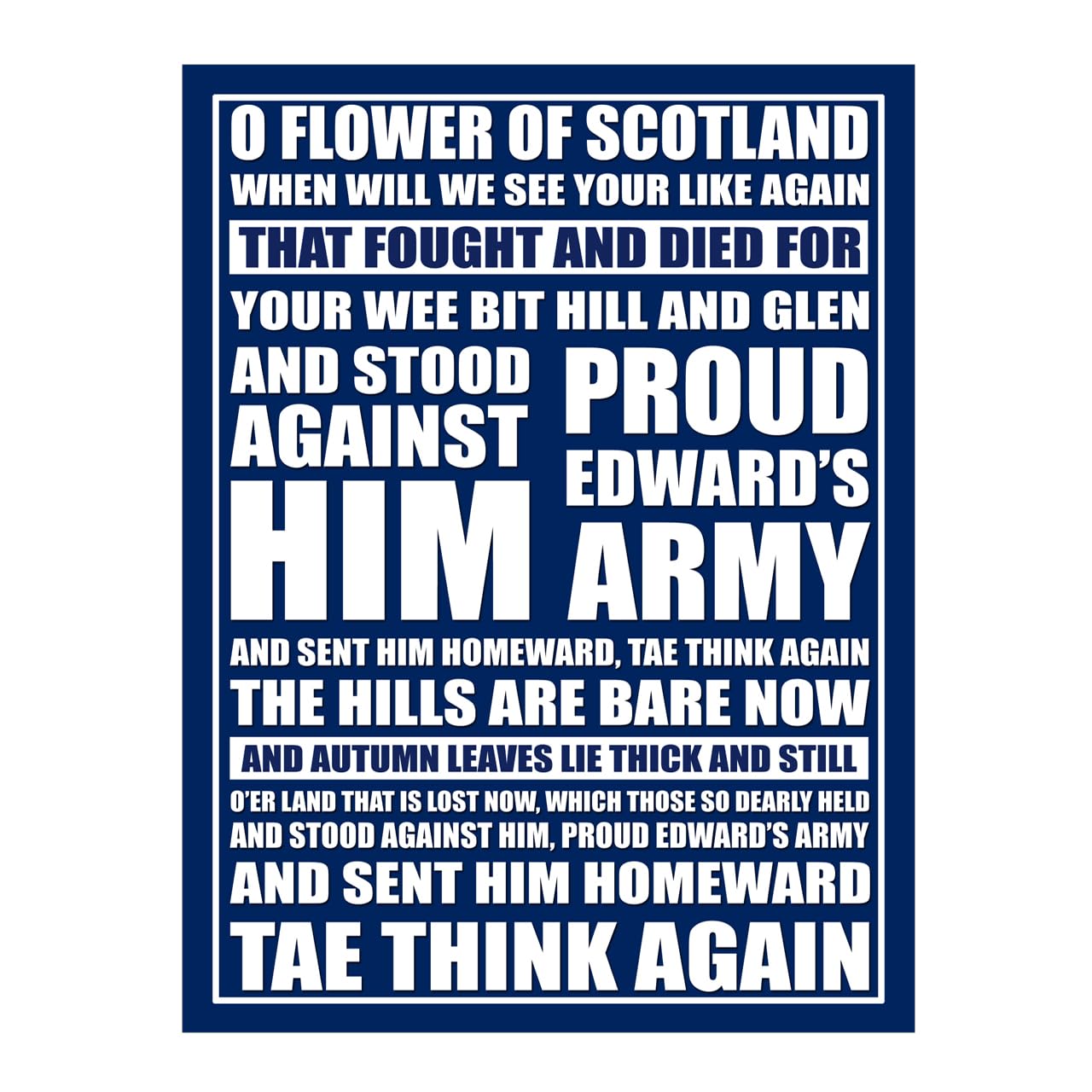 Metal Sign Plaque Print Poster Scotland Rugby Football Flower of Scotland Songs Lyrics Fan Chant Gift Dad Man Cave Shed Home Garage Bar Ref7090 (10x8 inches (Approx) 25cmx20cm)