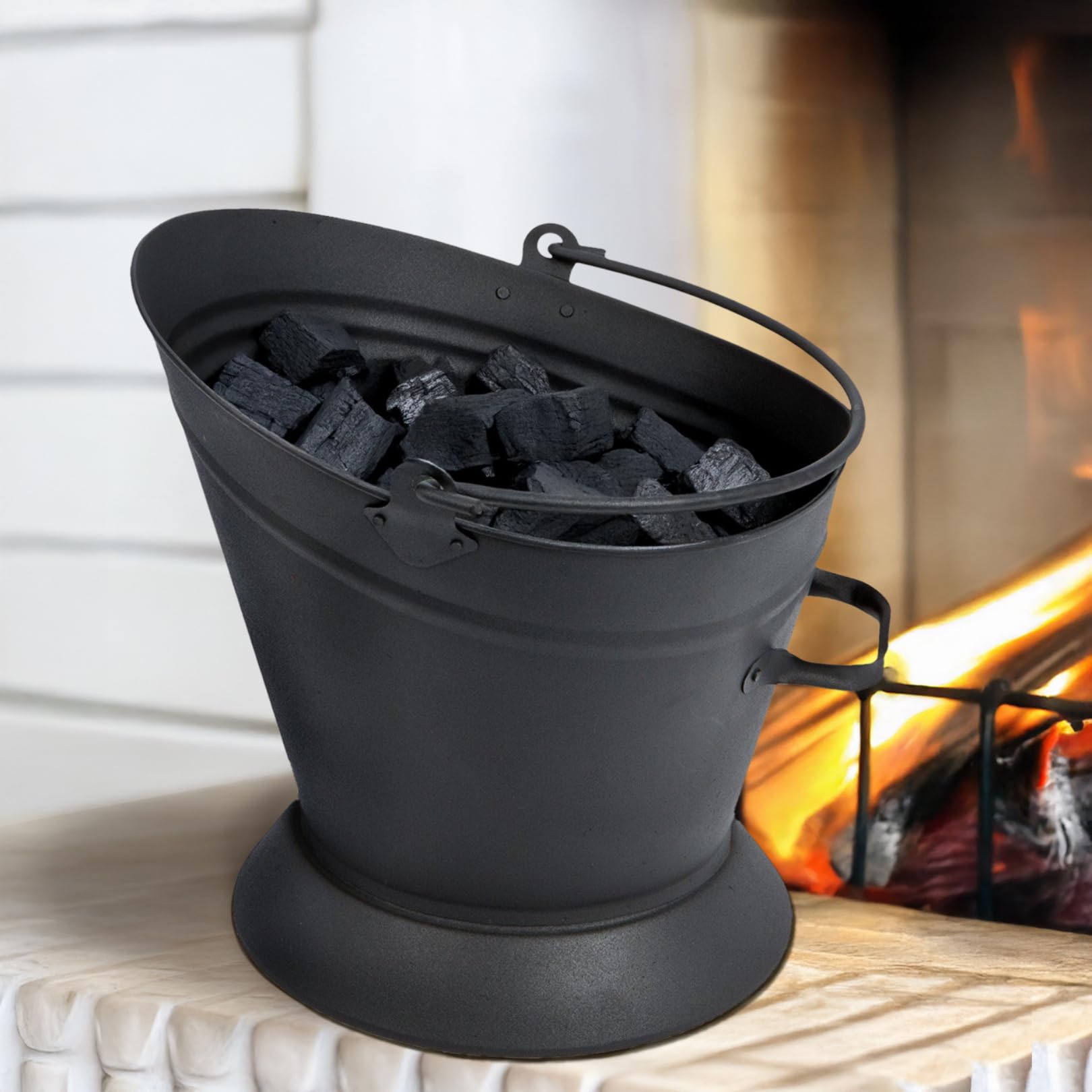Homezone Black Coal Bucket Fireside Accessories Kindling, Log, Coal & Fuel Storage Scuttle Indoor Homeware