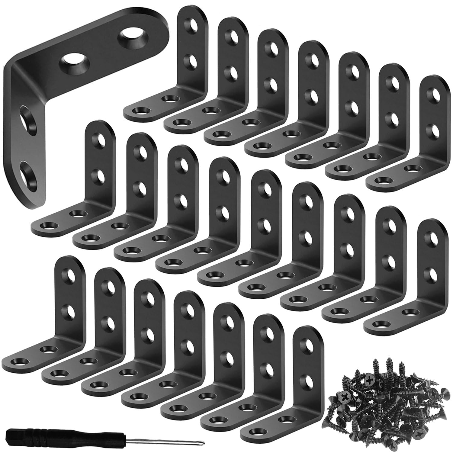 Wopanxye Angle Corner Brackets for Shelf, 24 Pack 16 x 50 mm Stainless Steel Brace, Right Angle L-Shaped Sheet Connector, for Furniture Repair, Table, Chair, Bed, Bookshelf, Cabinets, Shelves Fixing