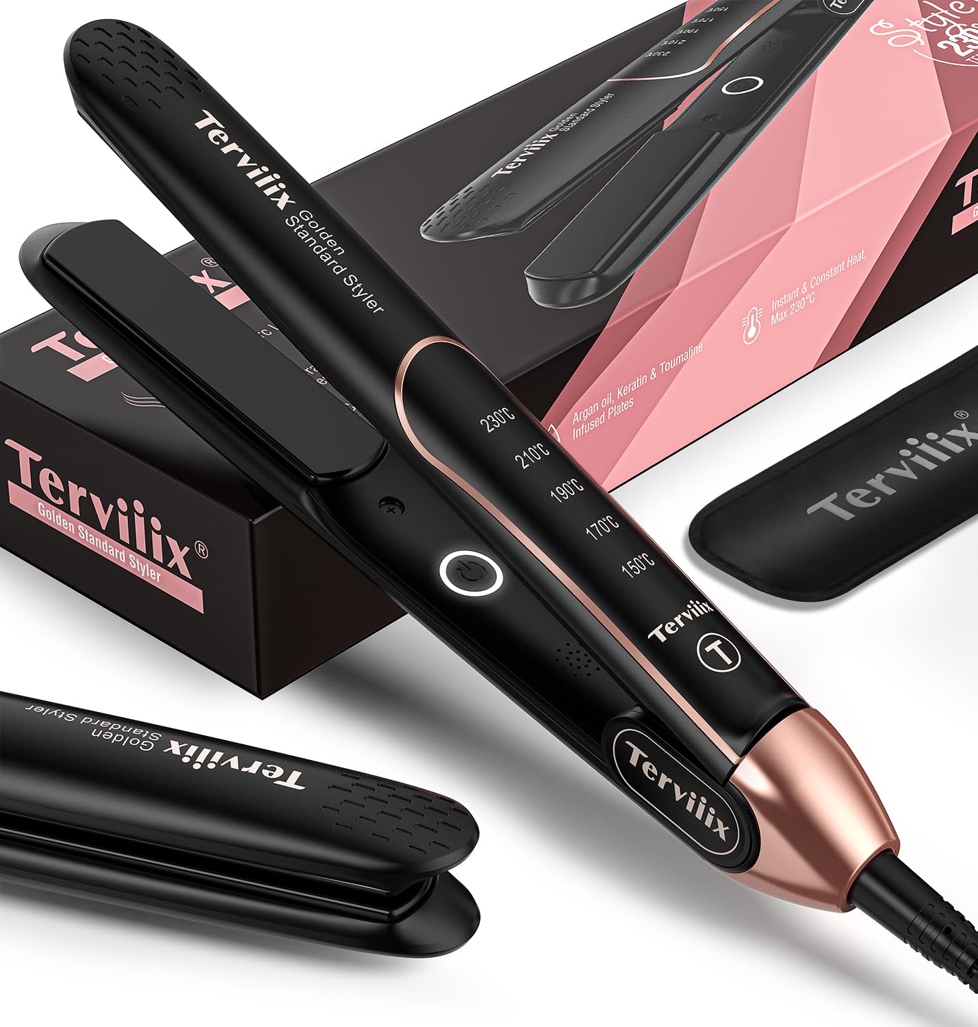 Hair Straighteners 25MM, 2 in 1 Ceramic Flat Iron & Curler, ARC Non-Snagging Floating Coated Design, Adjustable Temperature, 15s Ultra Fast Heating, Dual Voltage, Auto Shut Off, (UK Plug)
