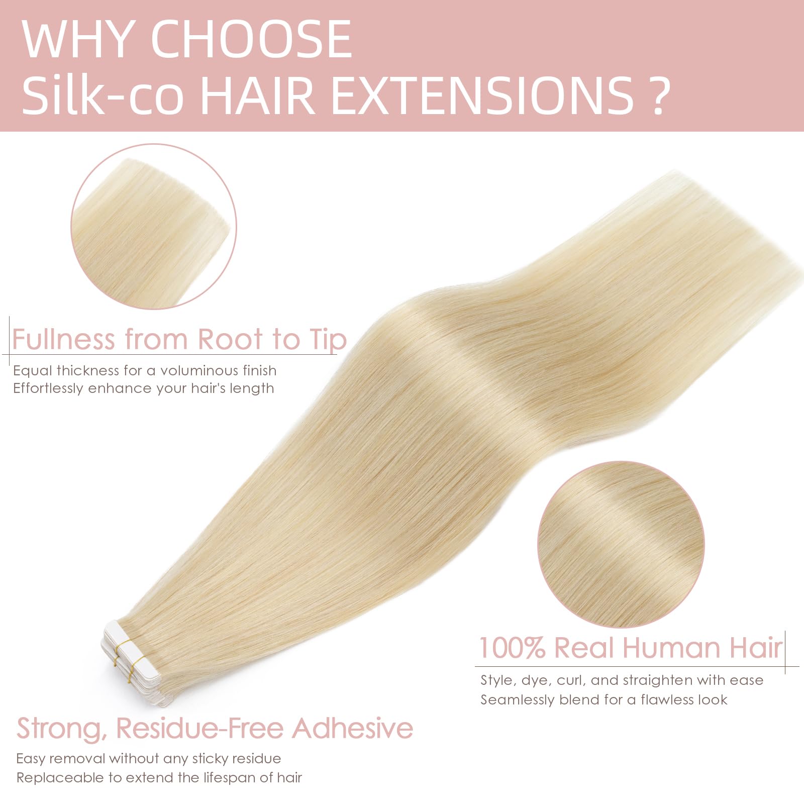12 inch Tape in Real Human Hair Extension #60 Platinum Blonde Skin Weft 40g 20 pcs Remy Invisible Hair Extension — view 3