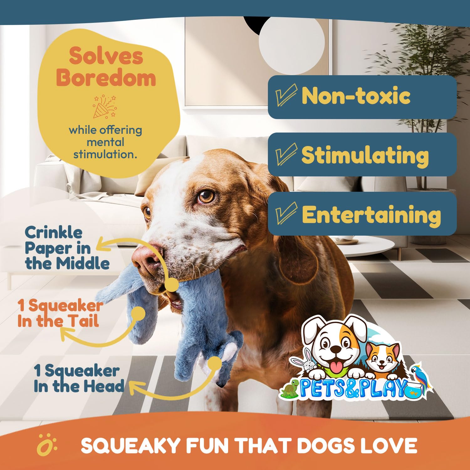 No Stuffing Dog Toys 5 Pack - Stuffless Plush Dog Toy with Squeaker & Loud Crinkle, Multi, Medium - Image 3