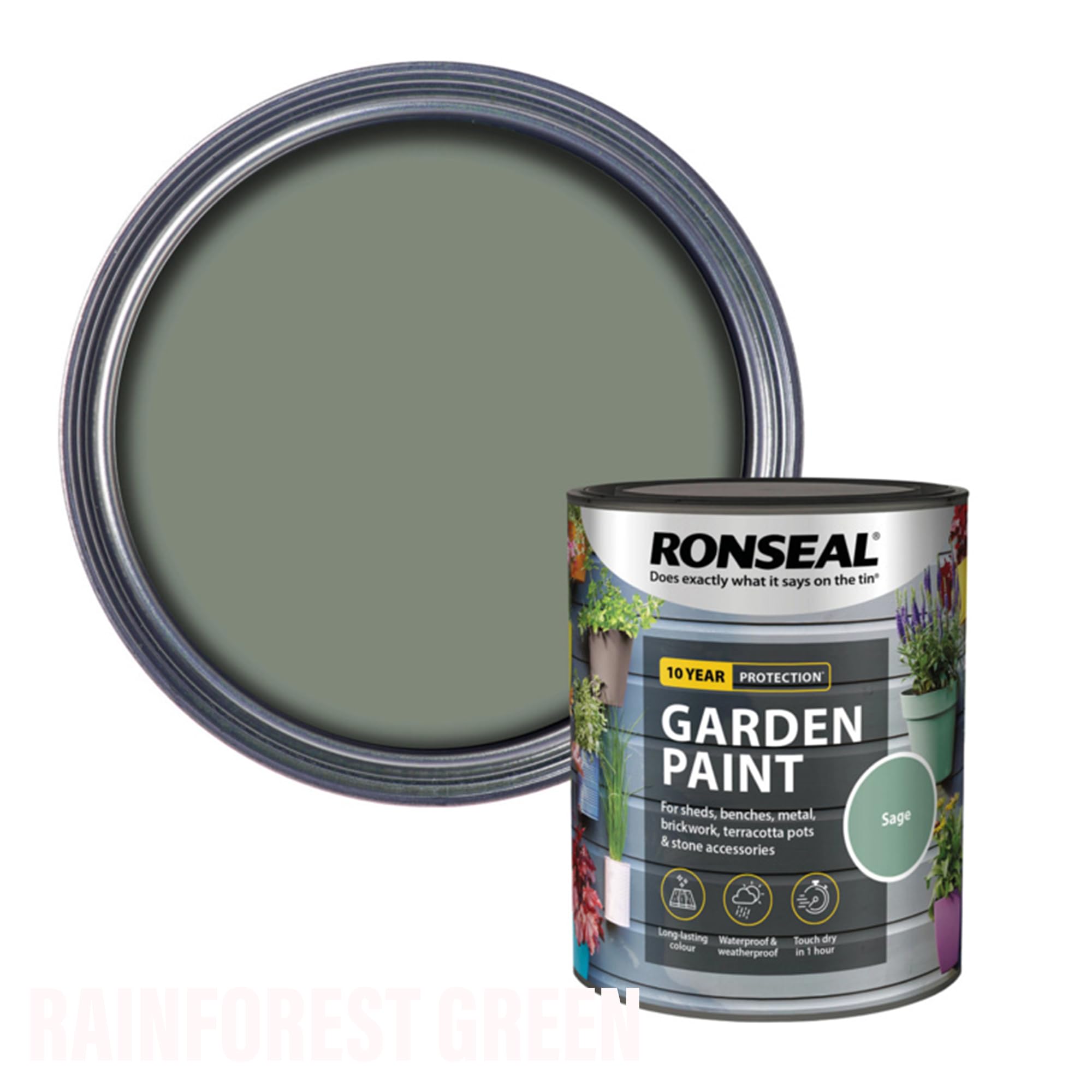 AOC24 Garden Fence Paint 750ml – Multi-Surface Exterior Paint for Wood, Brick, Metal, Stone & Terracotta – Waterproof, Resists Fading, Matt Finish for Sheds, Fences, Garden Furniture Paint Sage